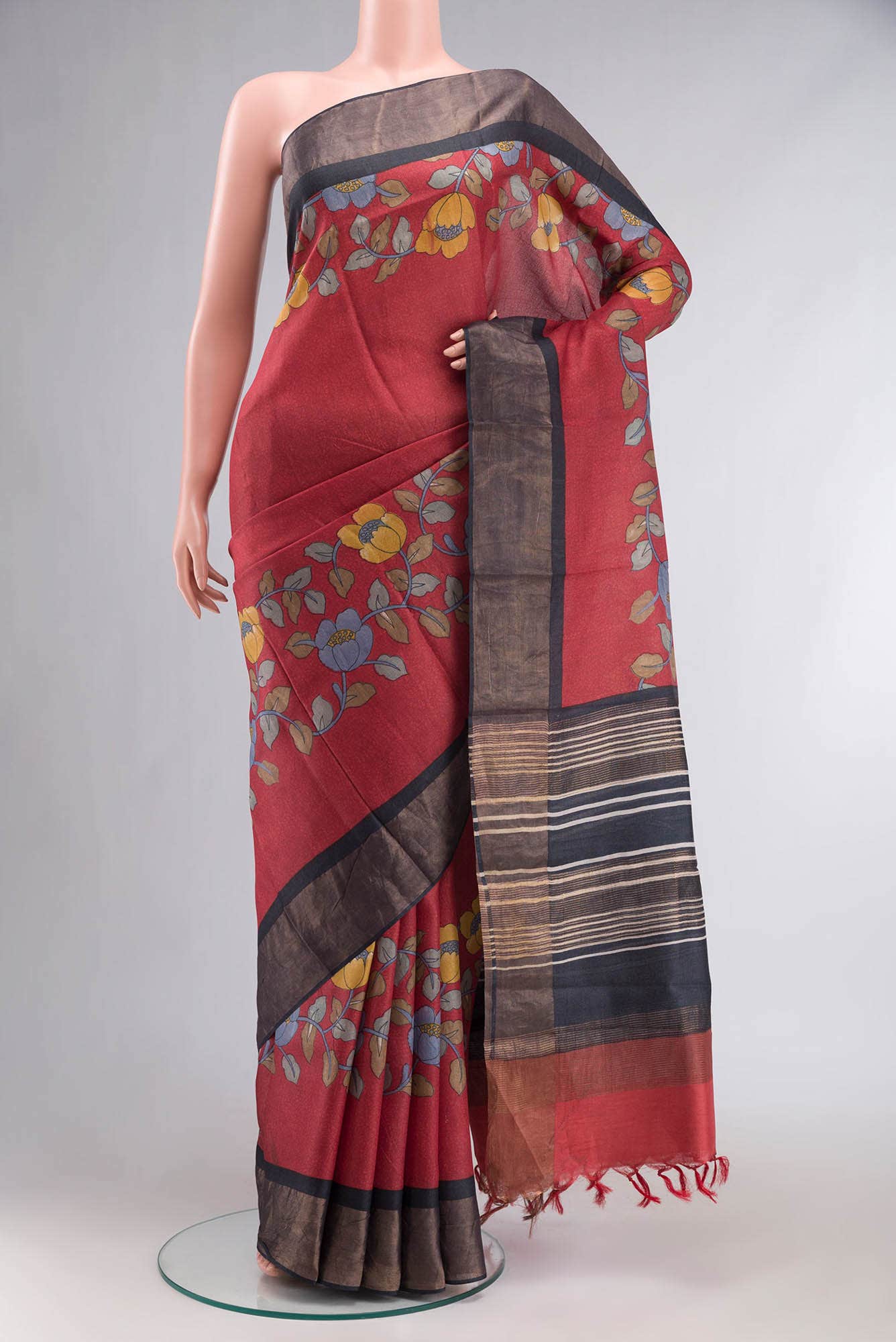Red Bhagalpuri Tussar Silk Saree