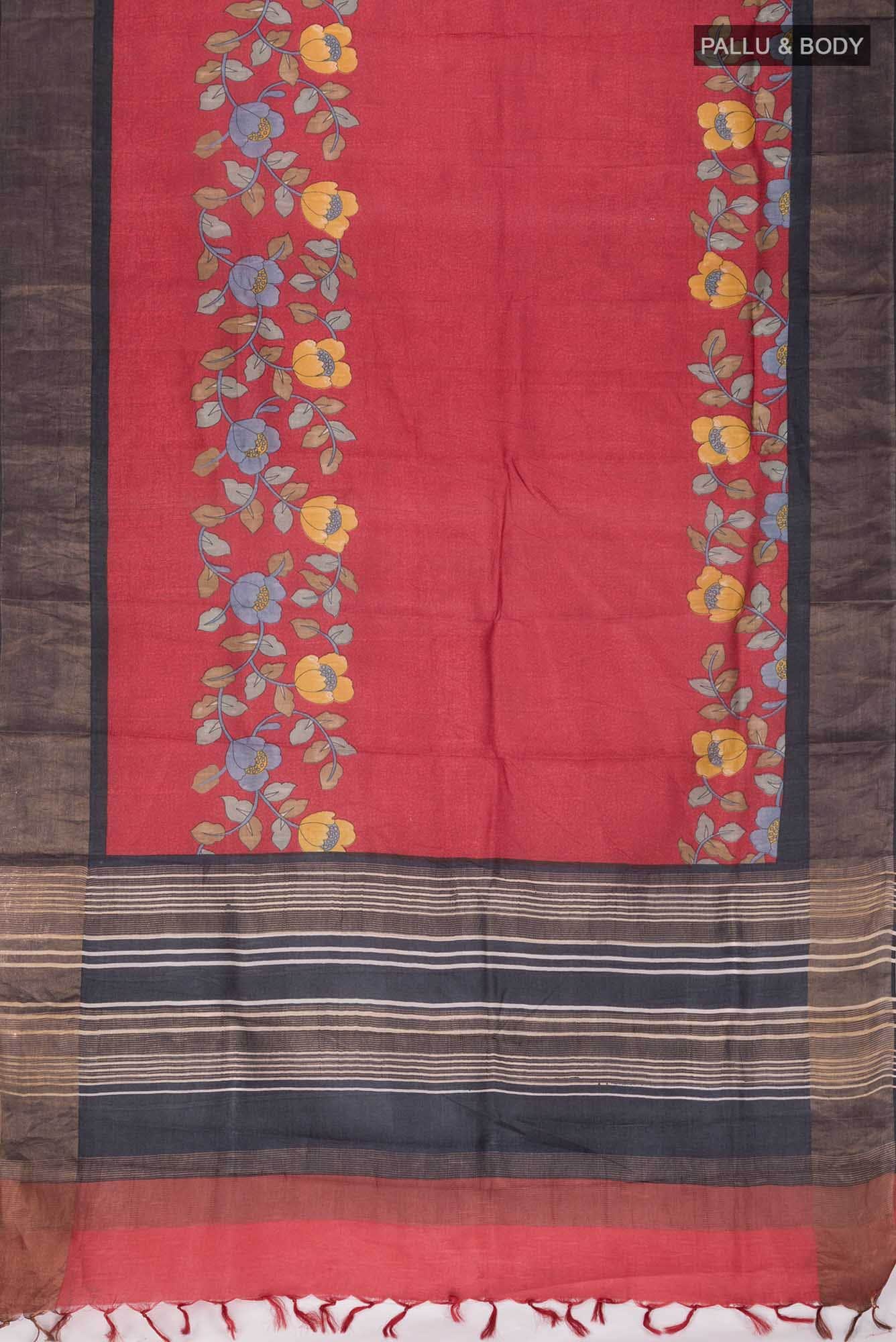 Red Bhagalpuri Tussar Silk Saree
