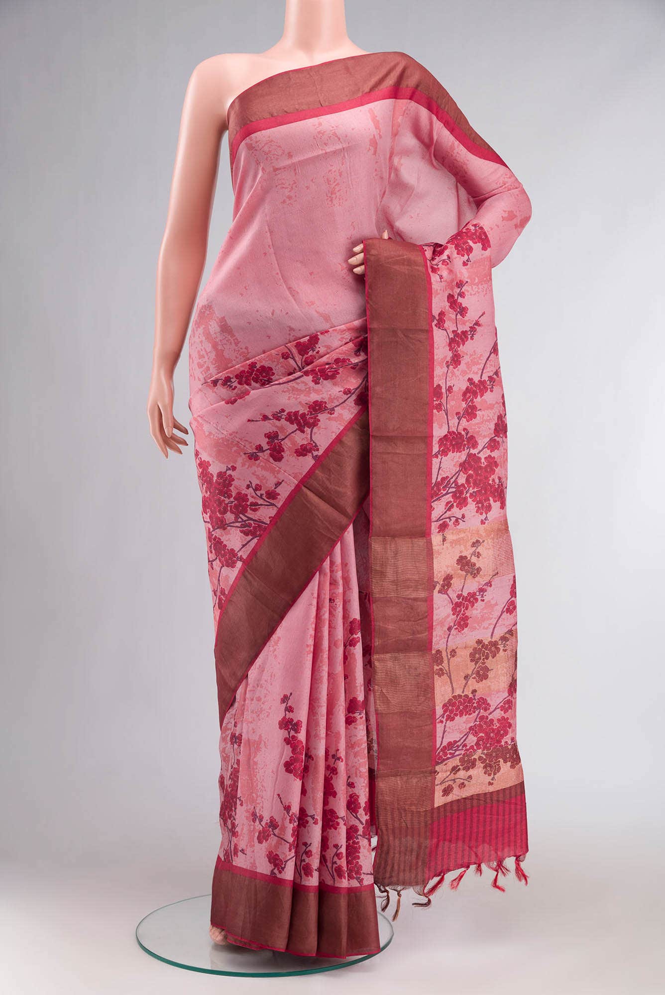 Coral Bhagalpuri Tussar Silk Saree