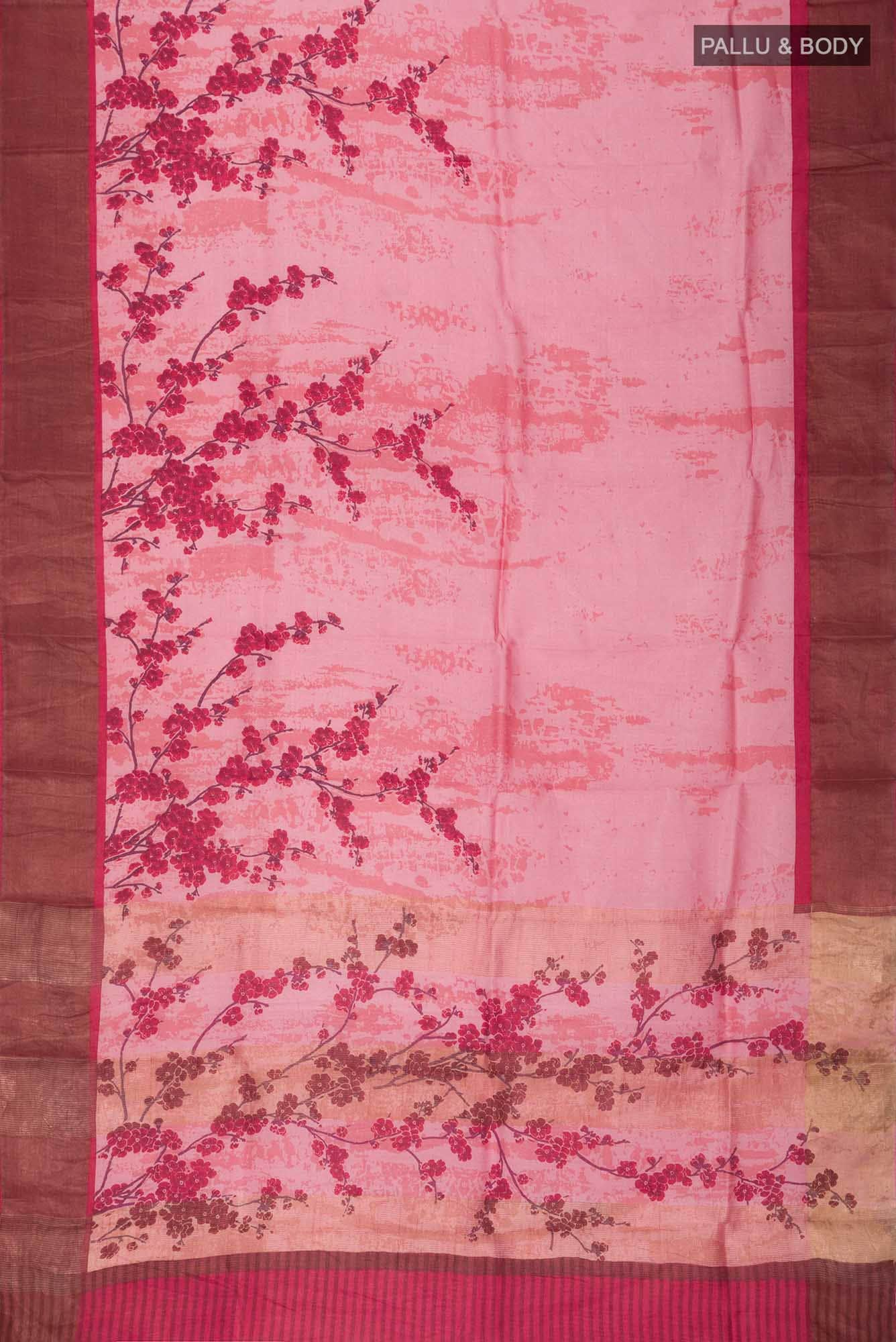 Coral Bhagalpuri Tussar Silk Saree