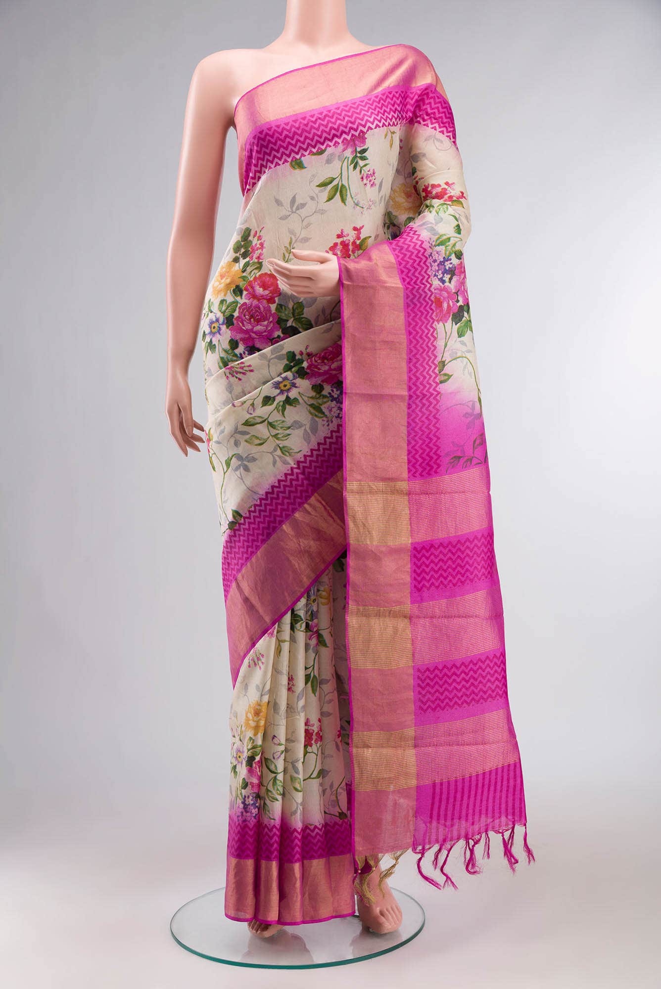 Beige Bhagalpuri Tussar Silk Saree