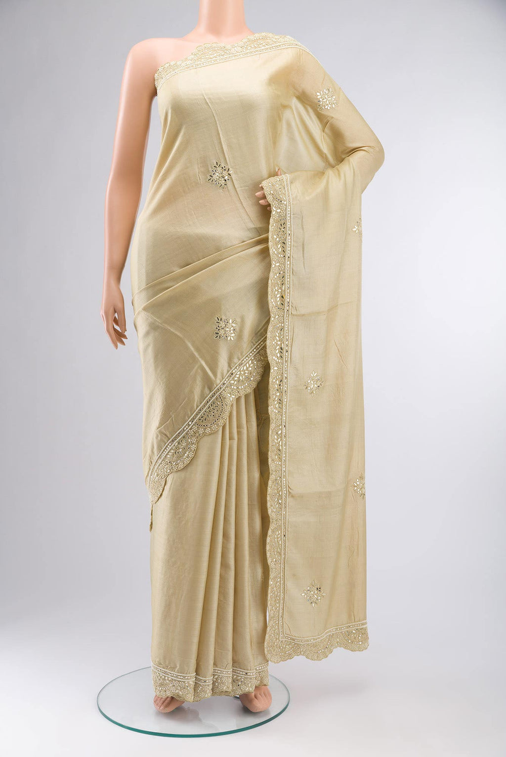 Beige Tussar Silk Saree