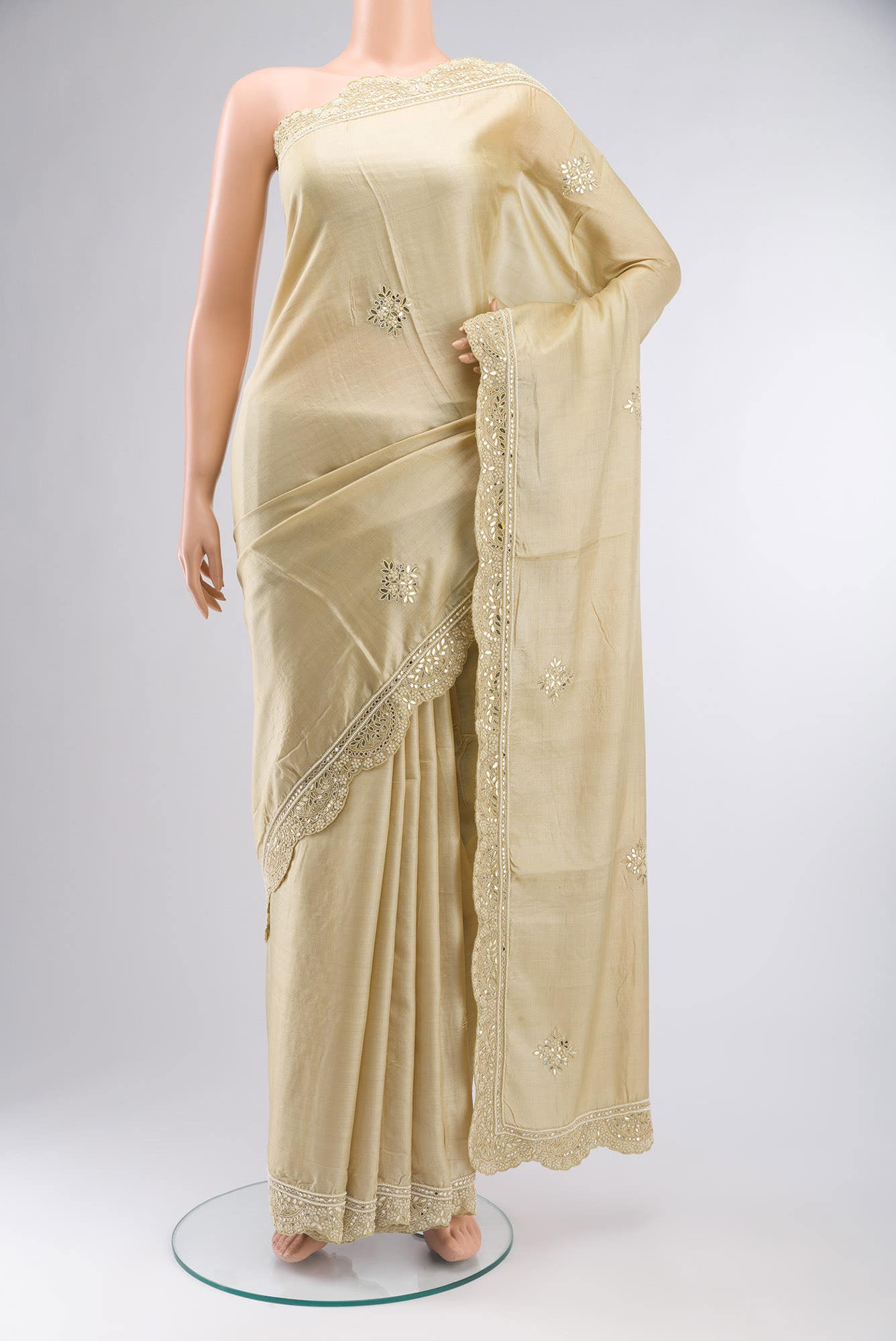 Beige Tussar Silk Saree