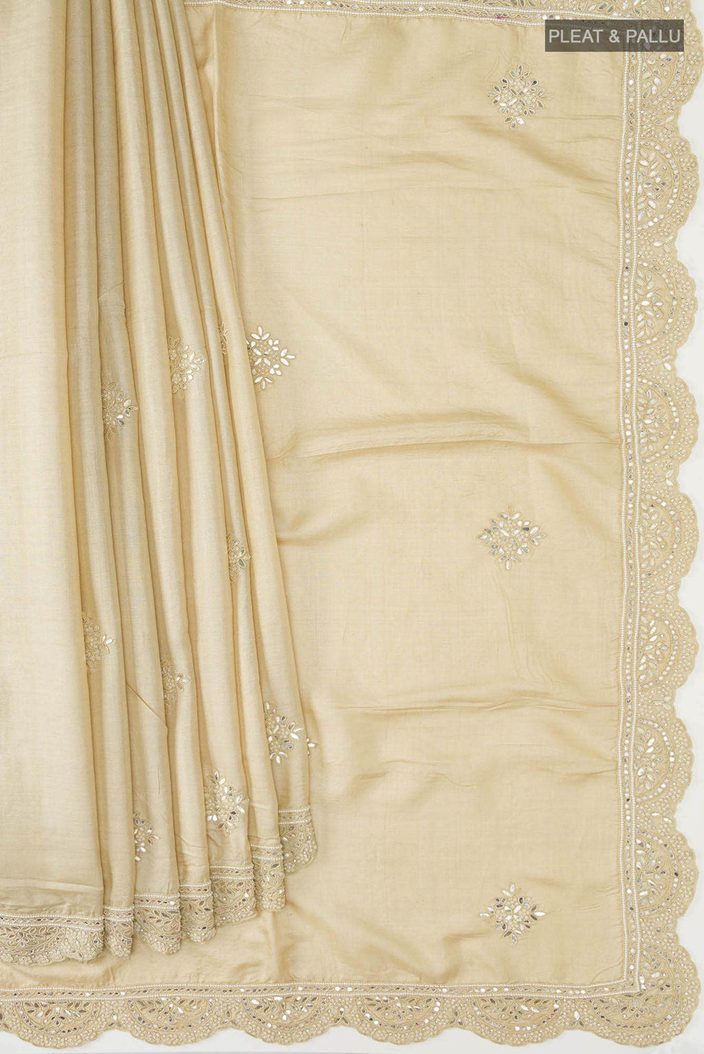Beige Tussar Silk Saree