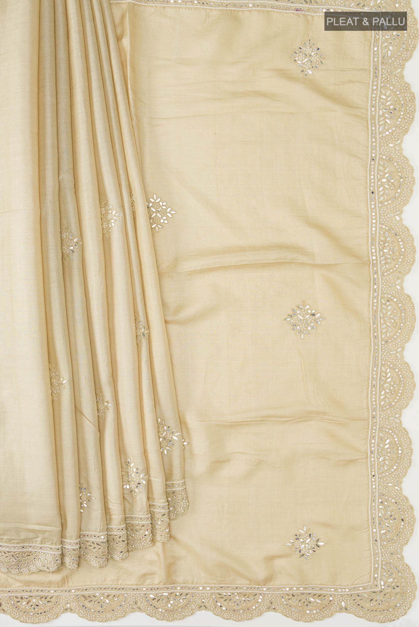 Beige Tussar Silk Saree