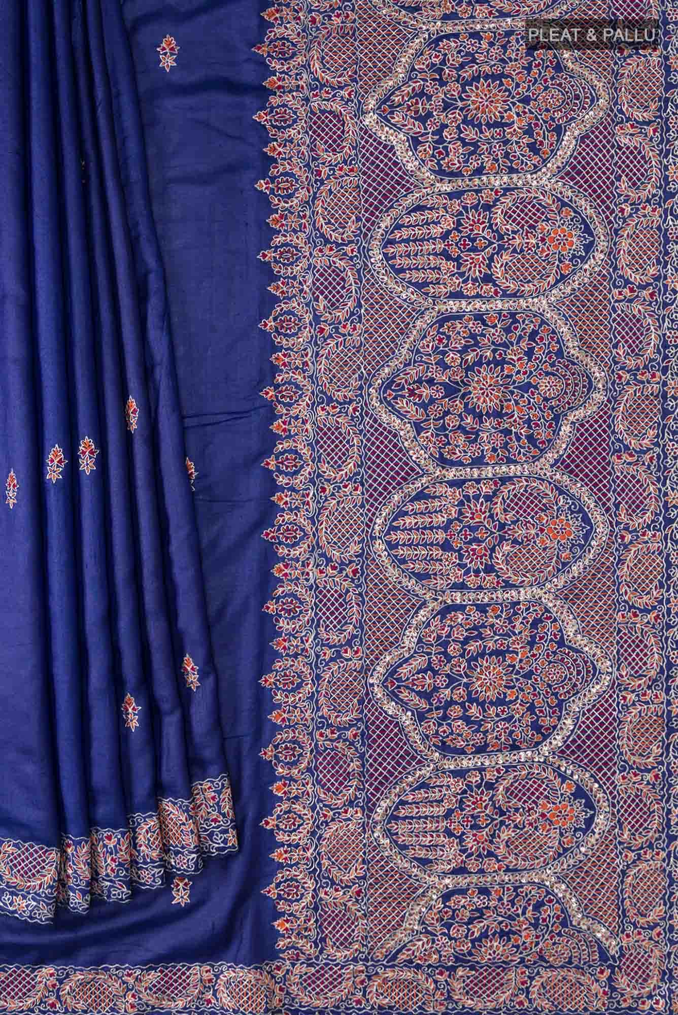 Blue Bhagalpuri Tussar Silk Saree