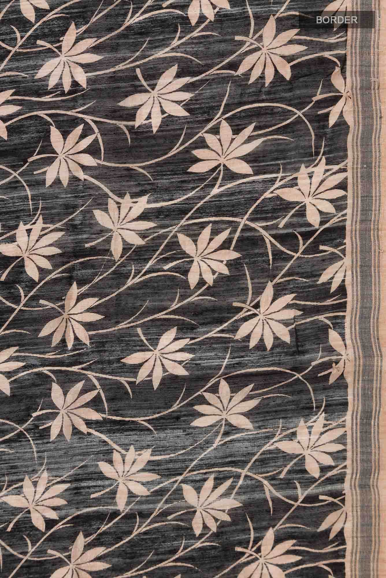 Black Bhagalpuri Tussar Silk Saree
