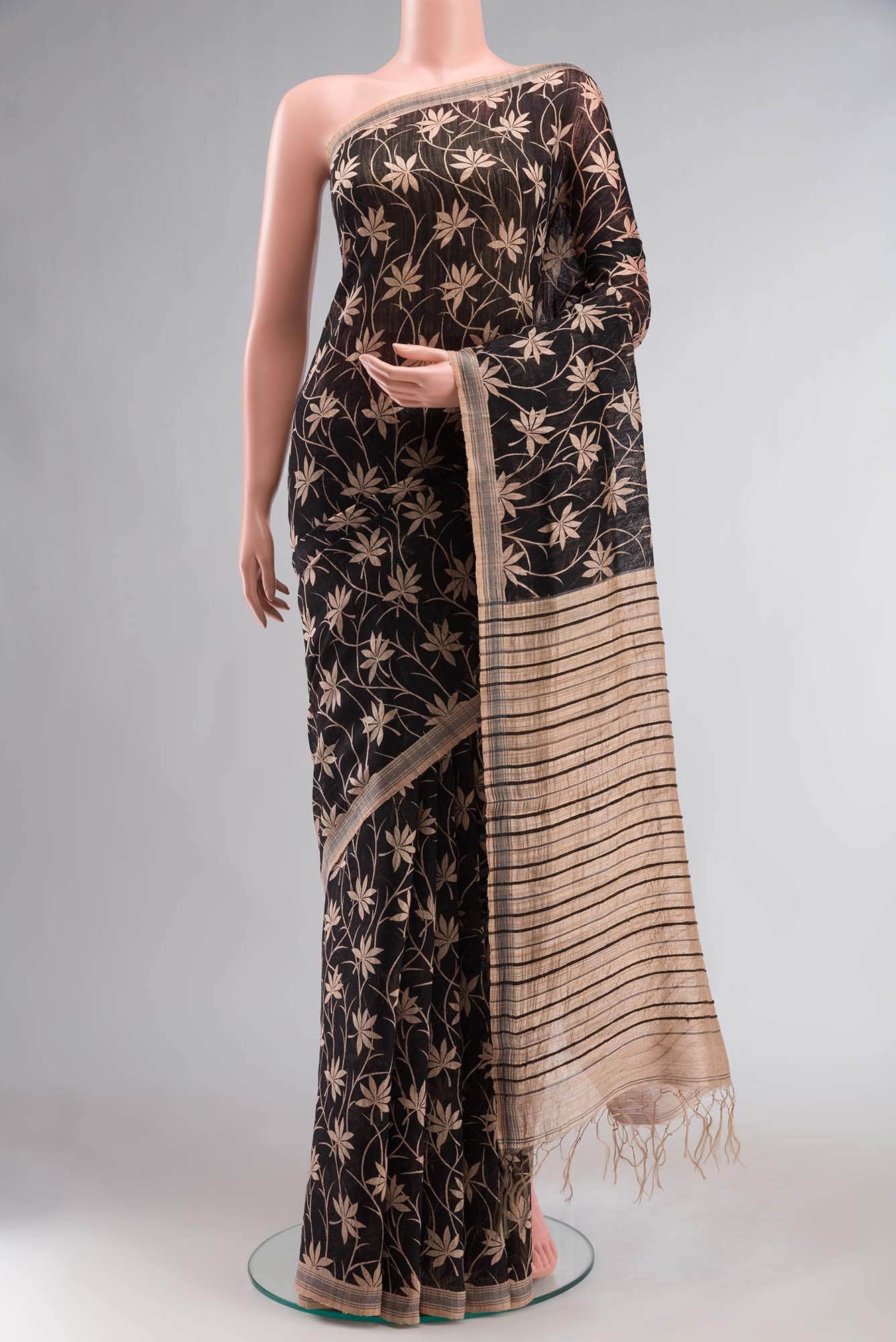 Black Bhagalpuri Tussar Silk Saree
