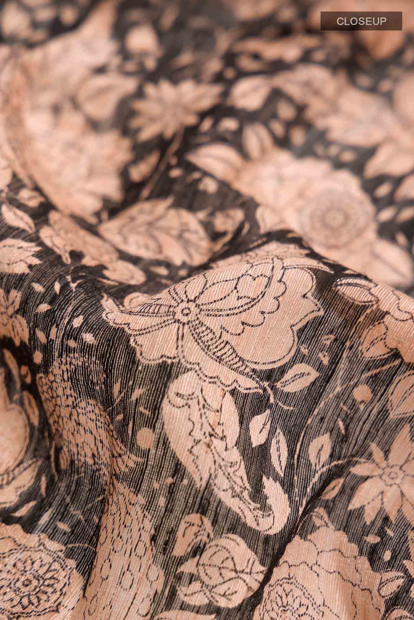 Black Bhagalpuri Tussar Silk Saree