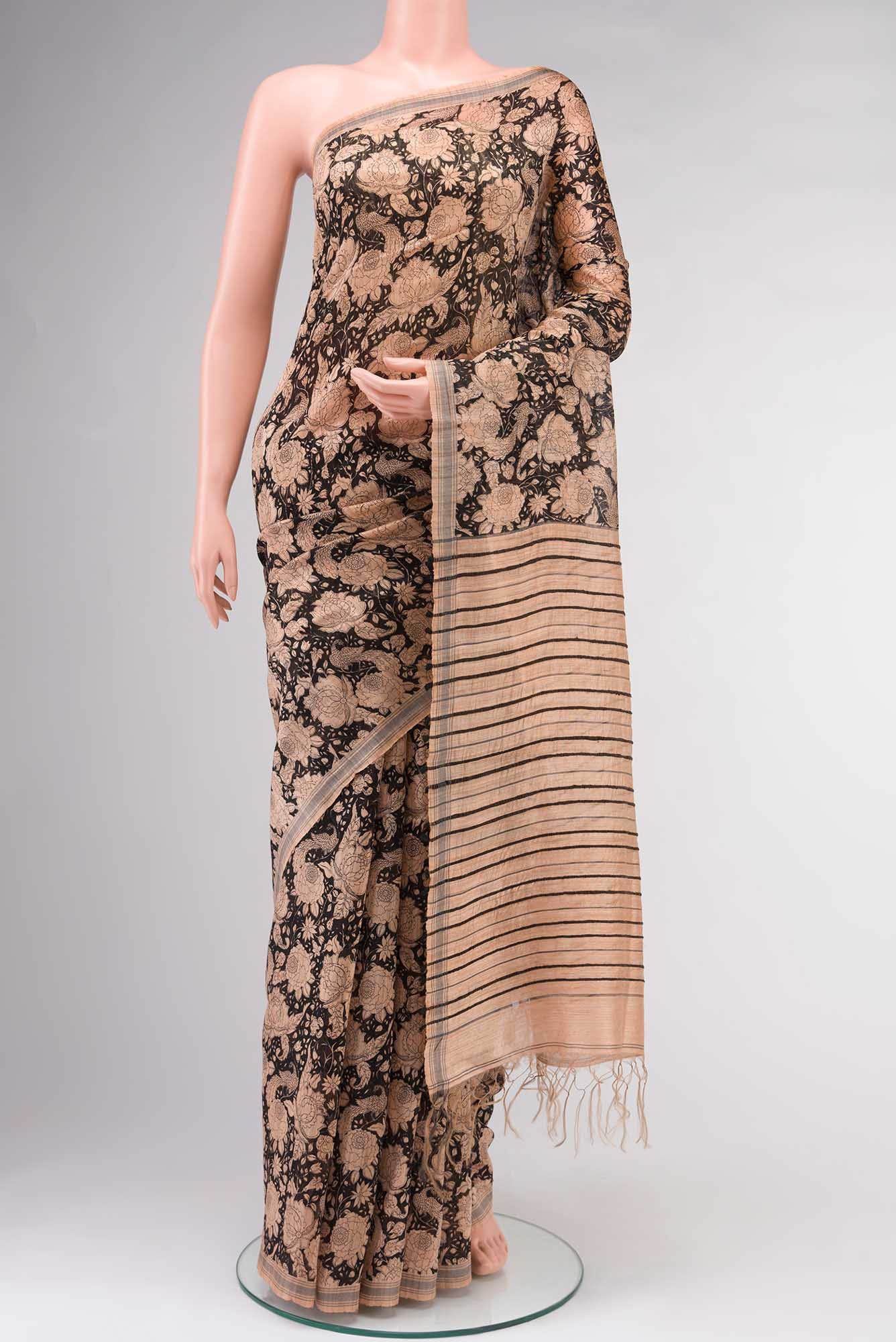Black Bhagalpuri Tussar Silk Saree