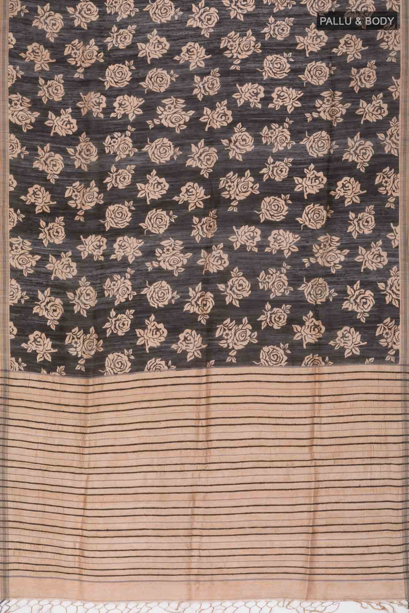 Black Bhagalpuri Tussar Silk Saree