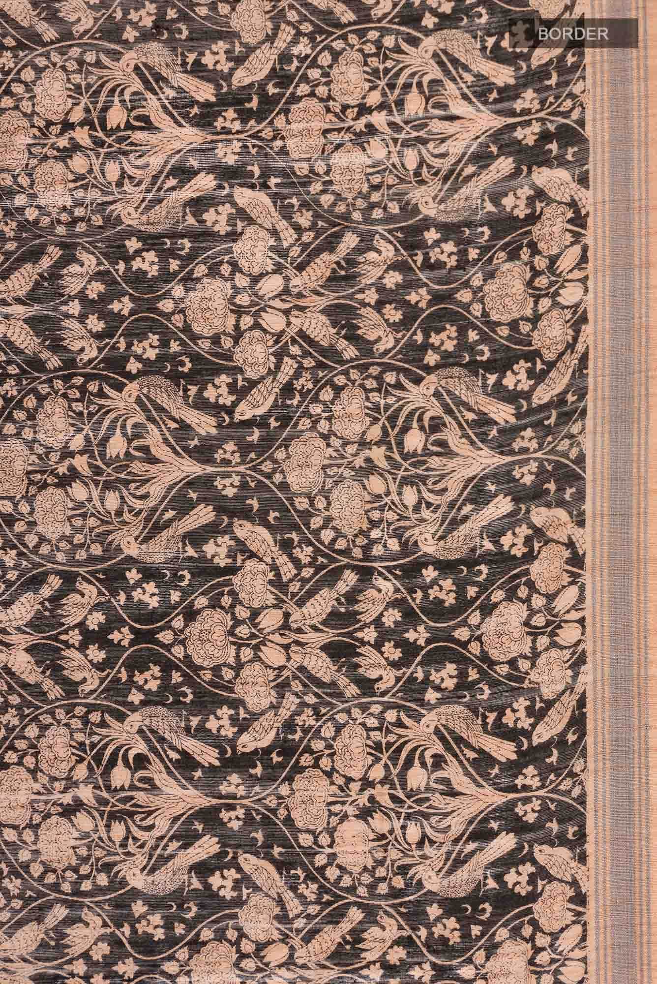 Black Bhagalpuri Tussar Silk Saree