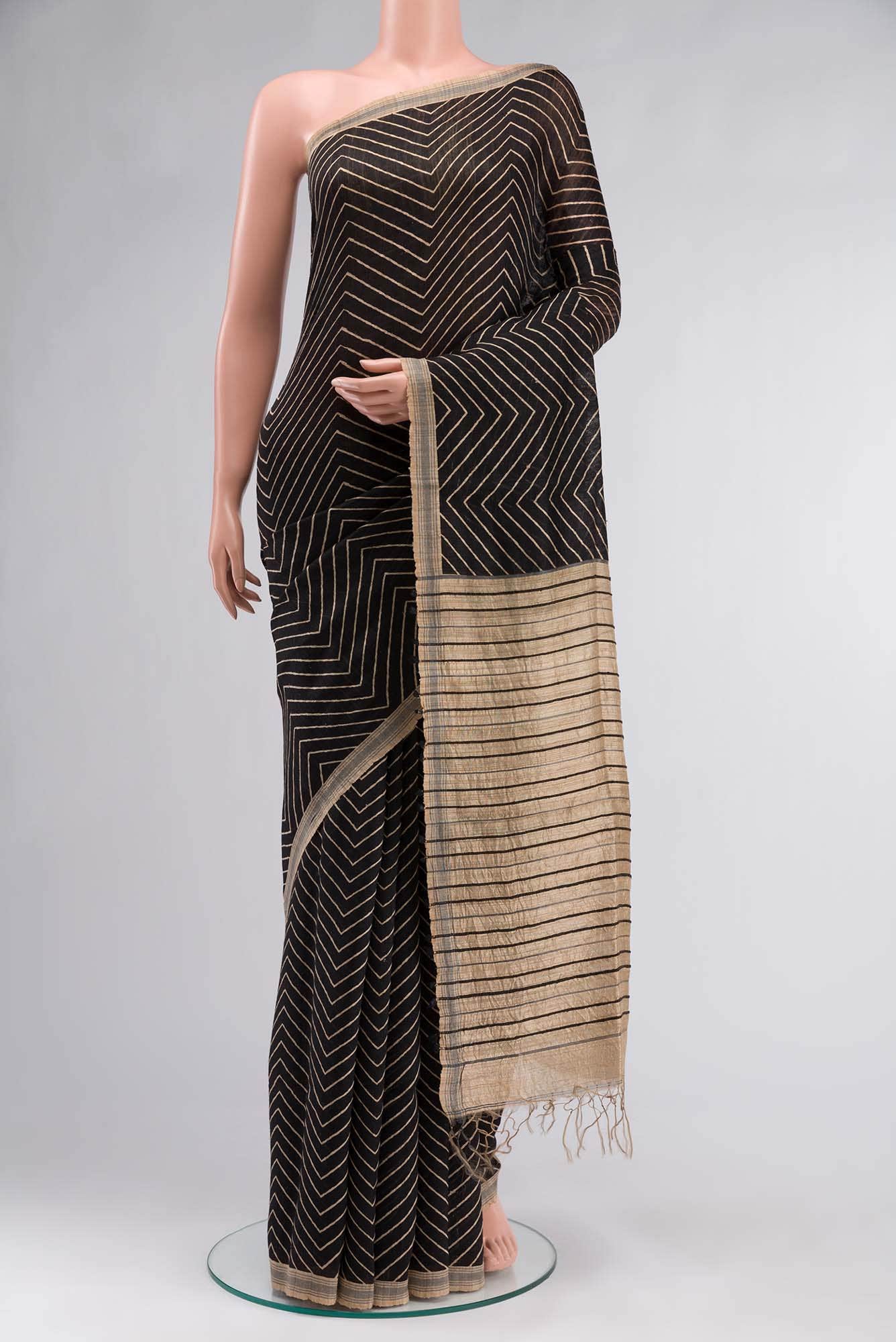Black Bhagalpuri Tussar Silk Saree