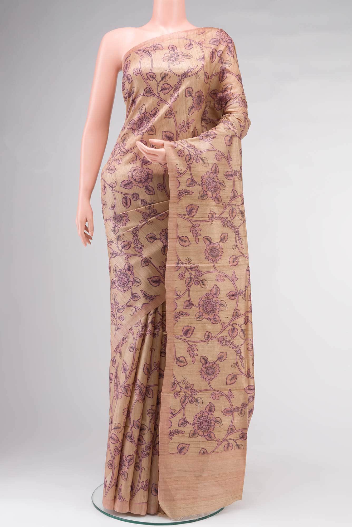 Beige Bhagalpuri Tussar Silk Saree