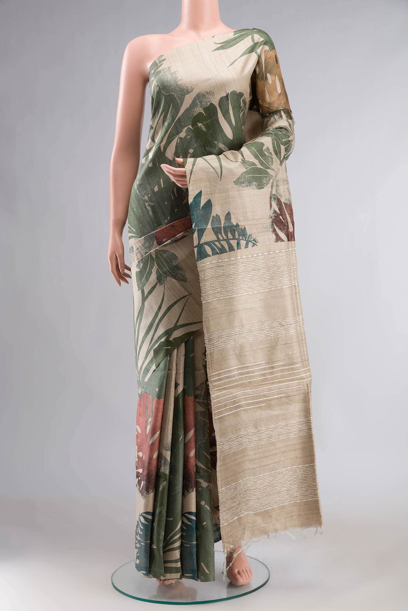 Beige Bhagalpuri Tussar Silk Saree