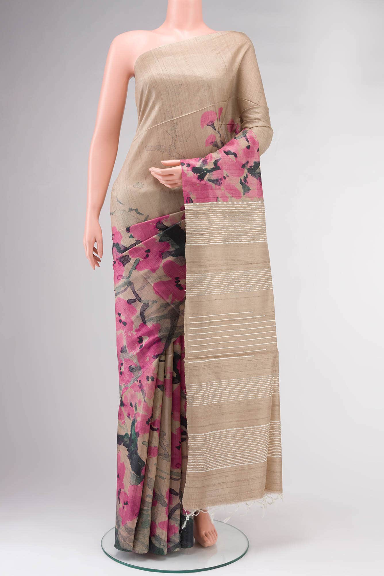 Beige Bhagalpuri Tussar Silk Saree