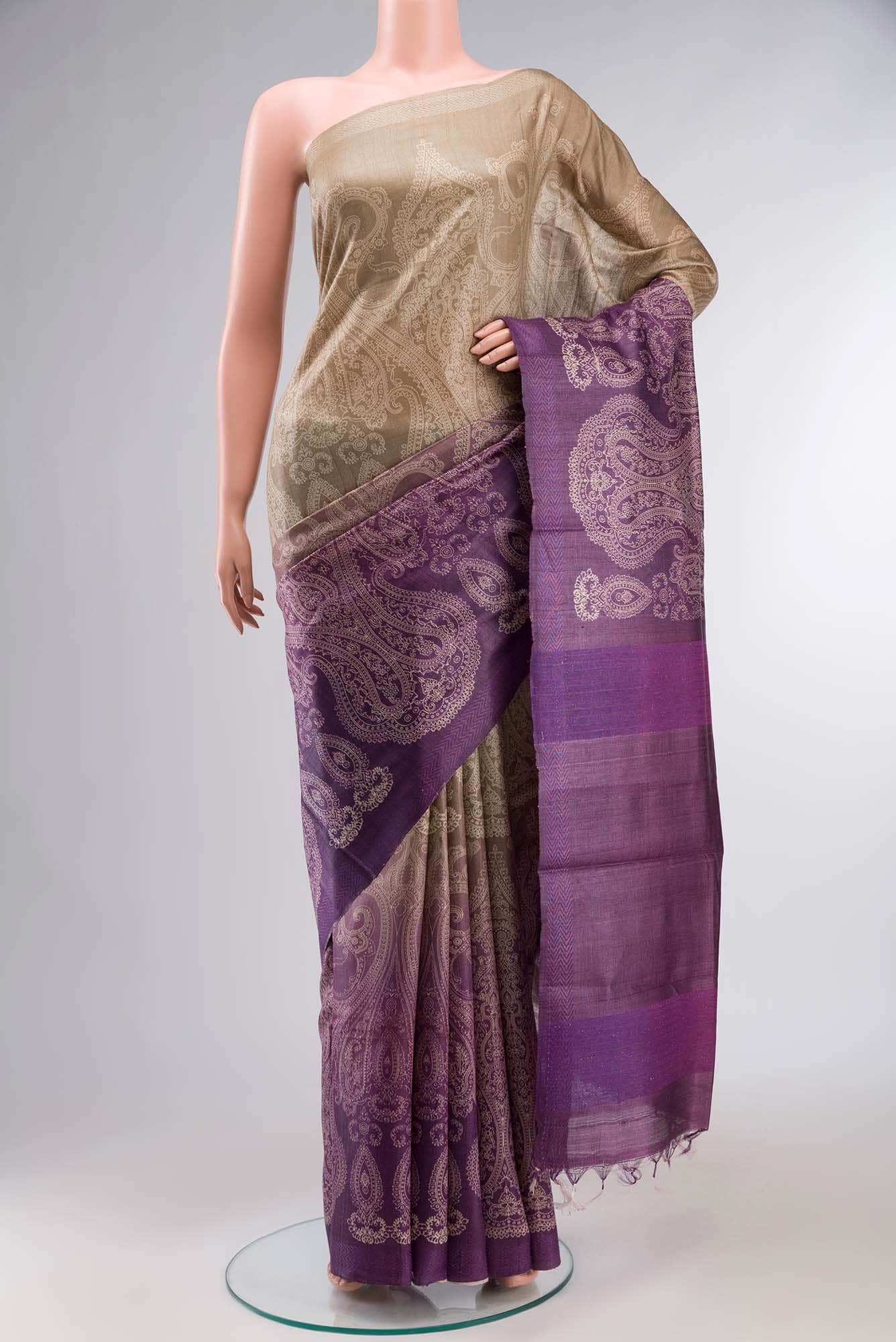 Beige Bhagalpuri Tussar Silk Saree