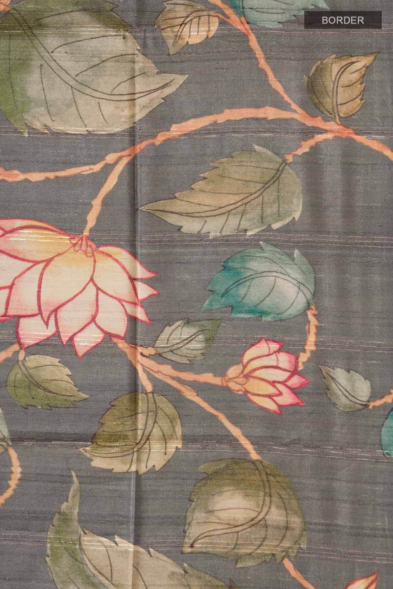 Grey Bhagalpuri Tussar Silk Saree