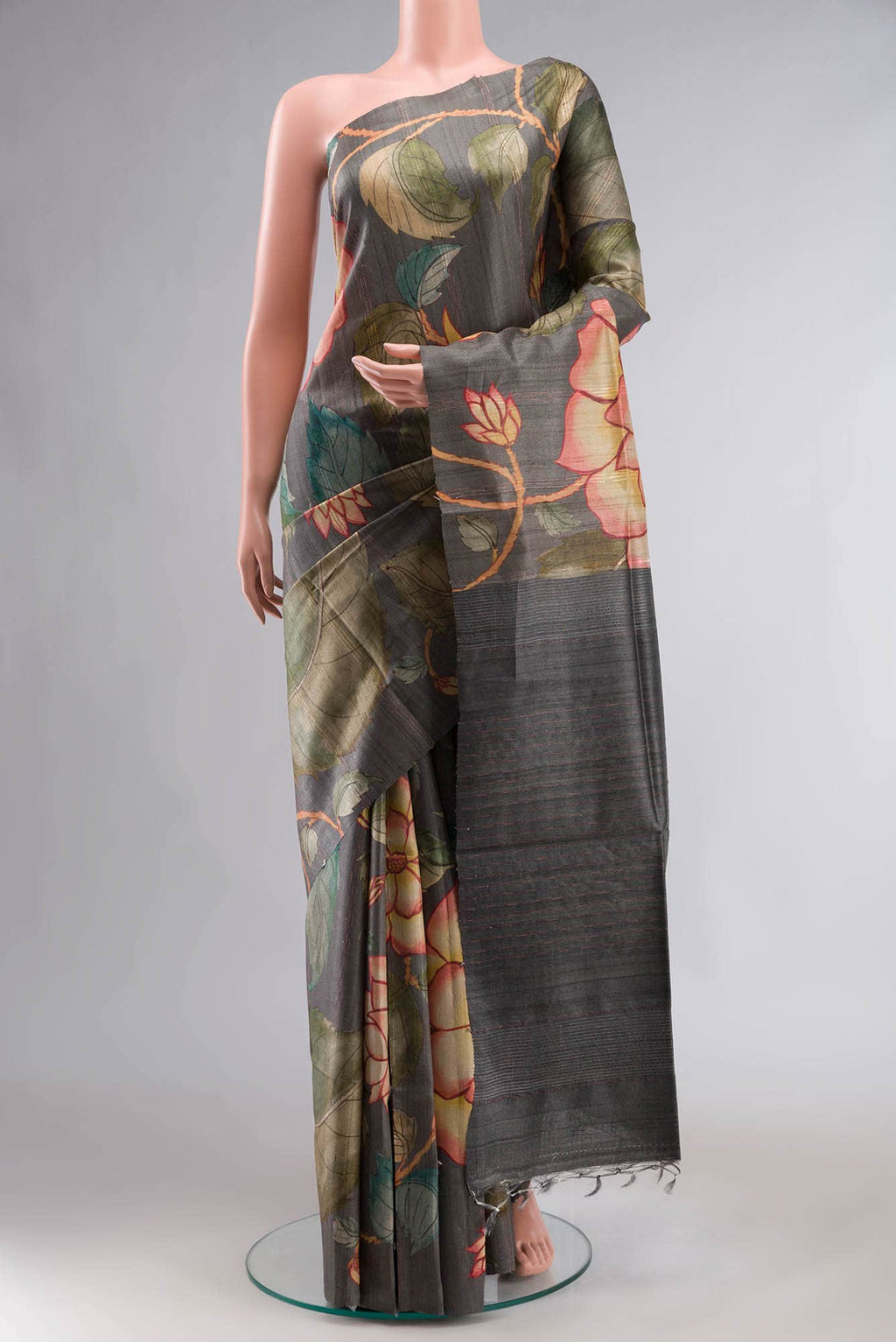 Grey Bhagalpuri Tussar Silk Saree