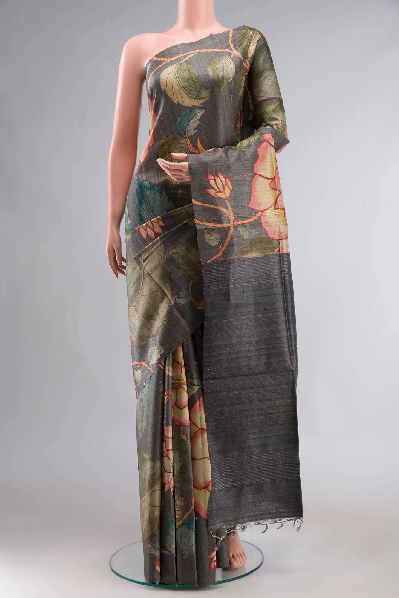 Grey Bhagalpuri Tussar Silk Saree