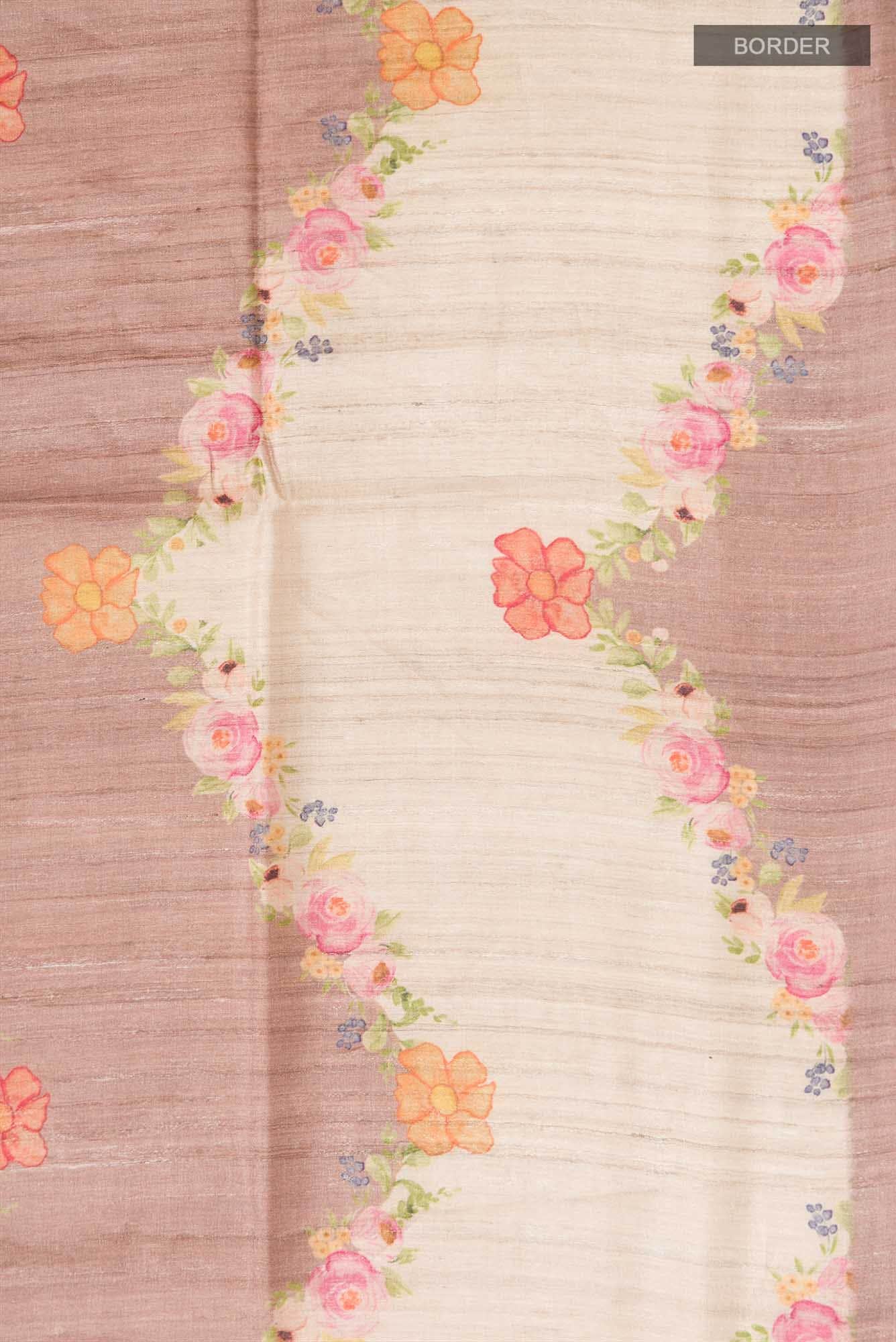 Beige Bhagalpuri Tussar Silk Saree