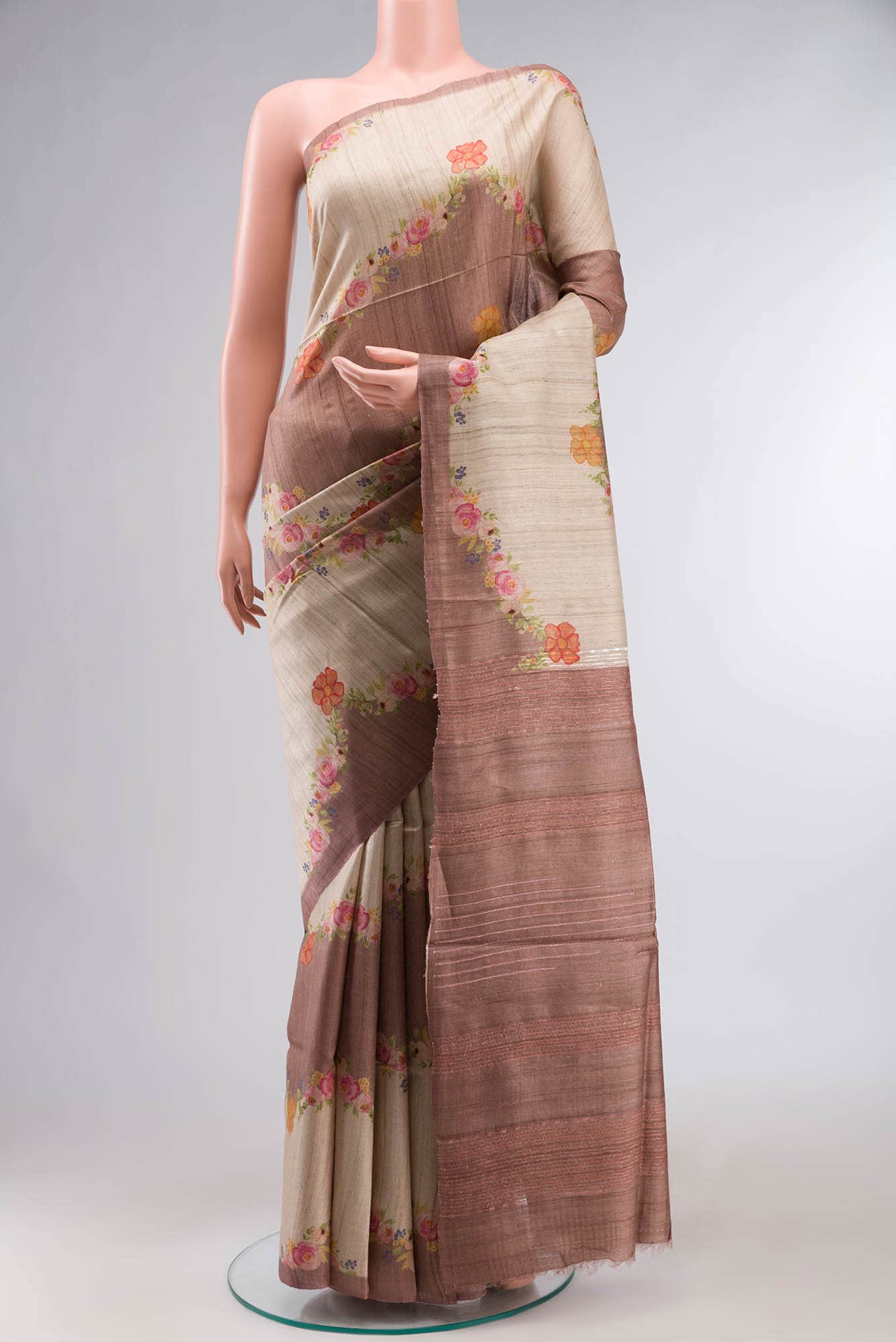 Beige Bhagalpuri Tussar Silk Saree