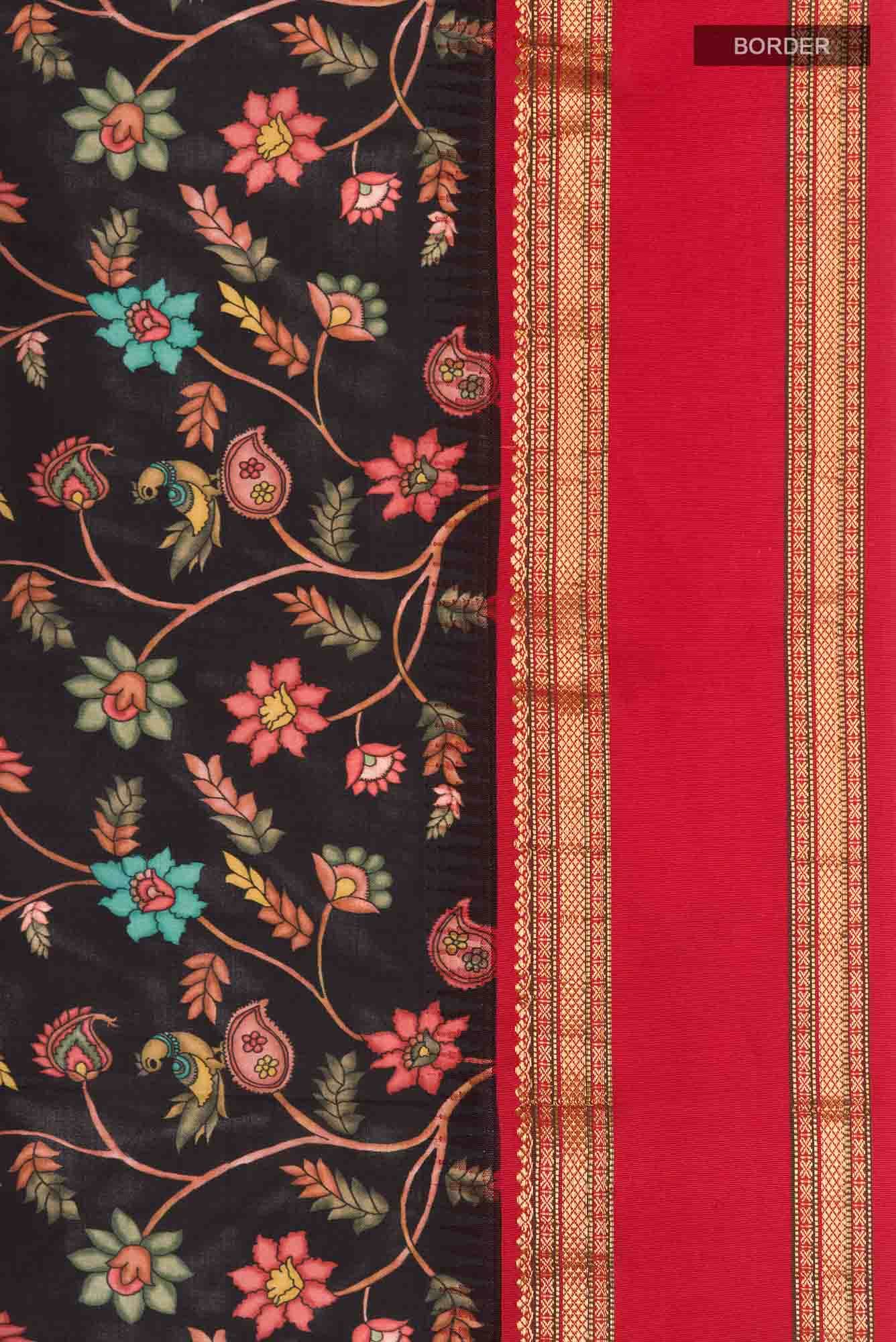 Black Printed Silk Saree