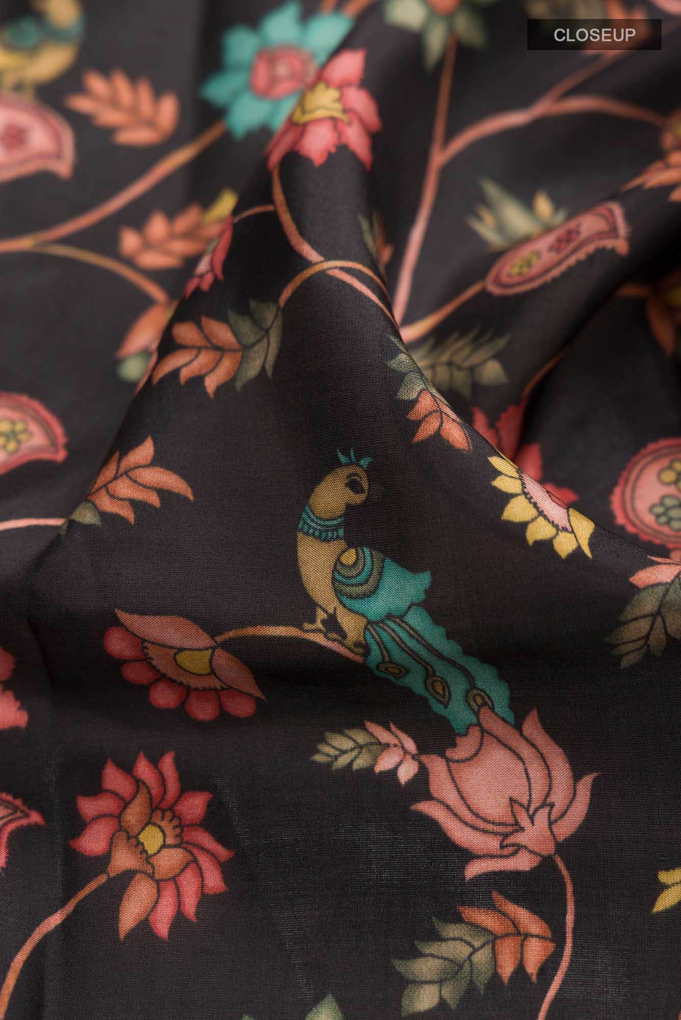 Black Printed Silk Saree