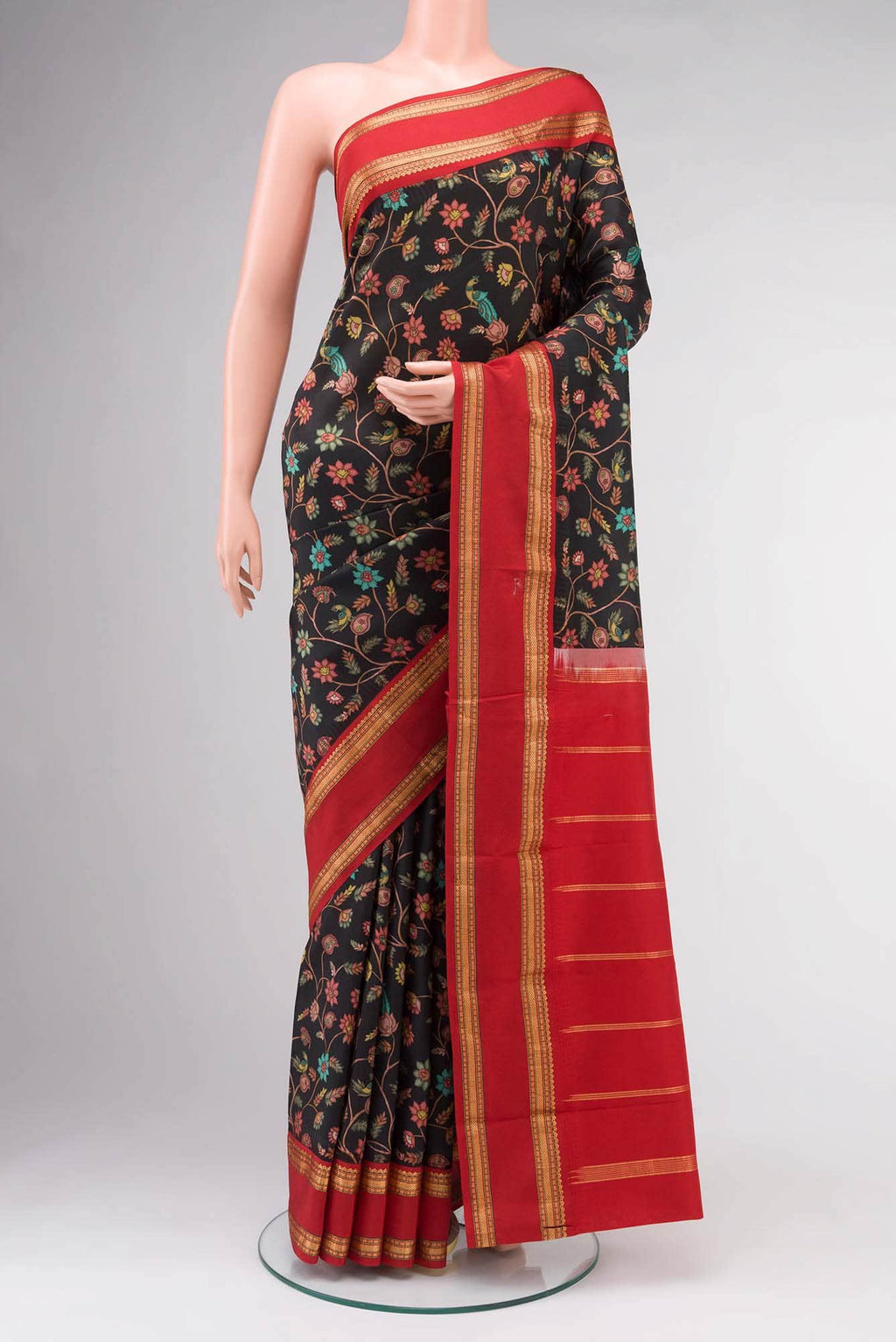 Black Printed Silk Saree