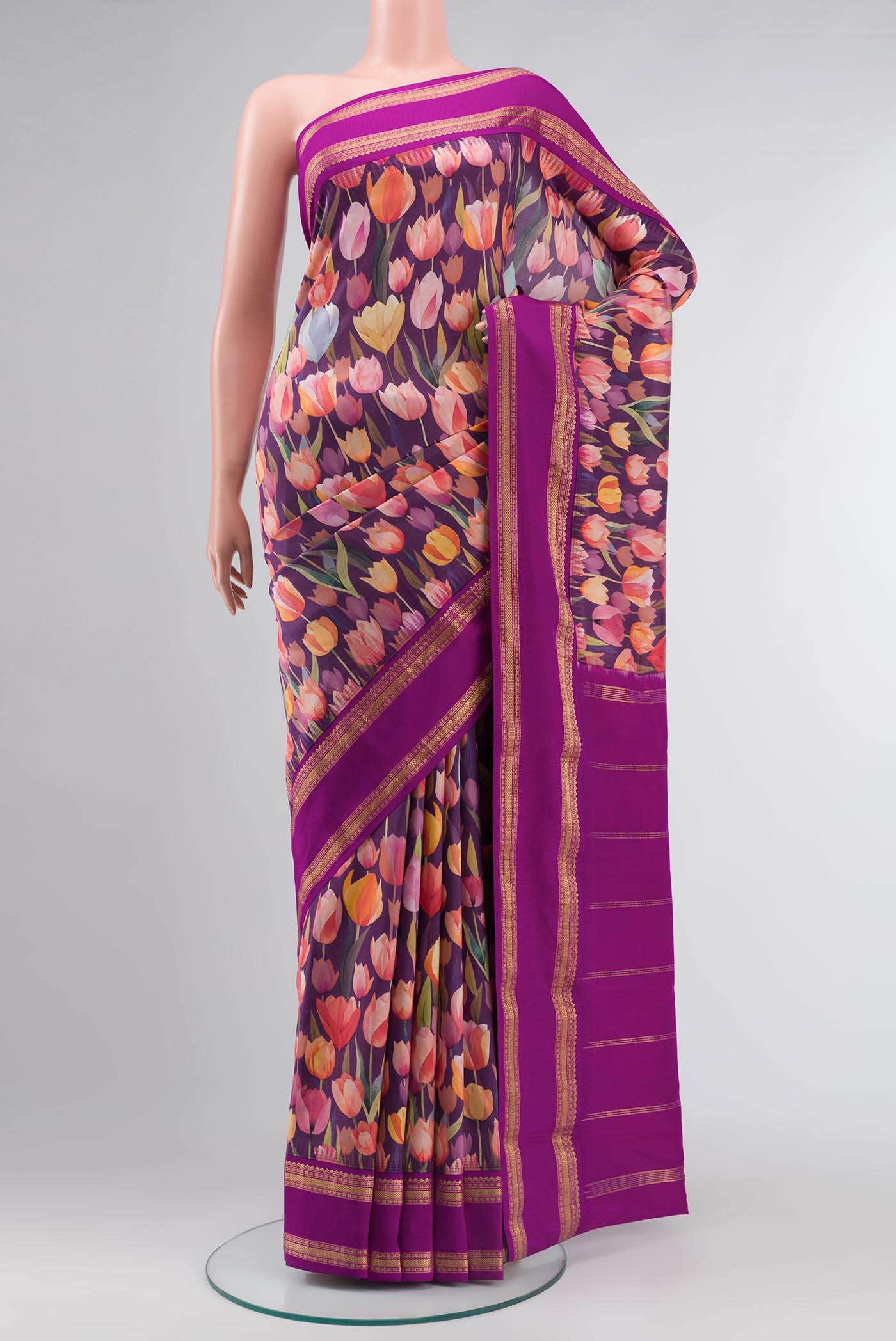 Purple Printed Silk Saree