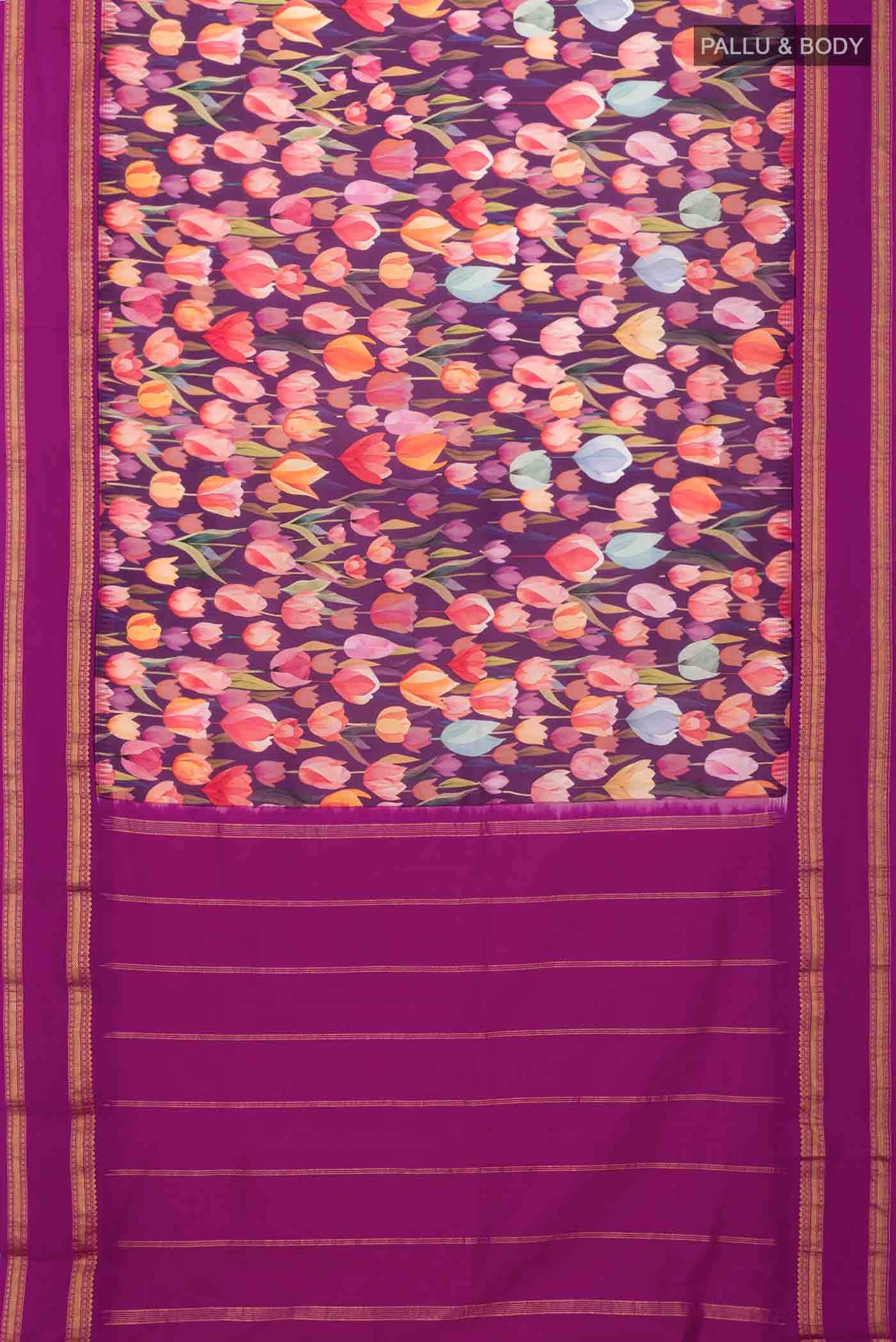 Purple Printed Silk Saree