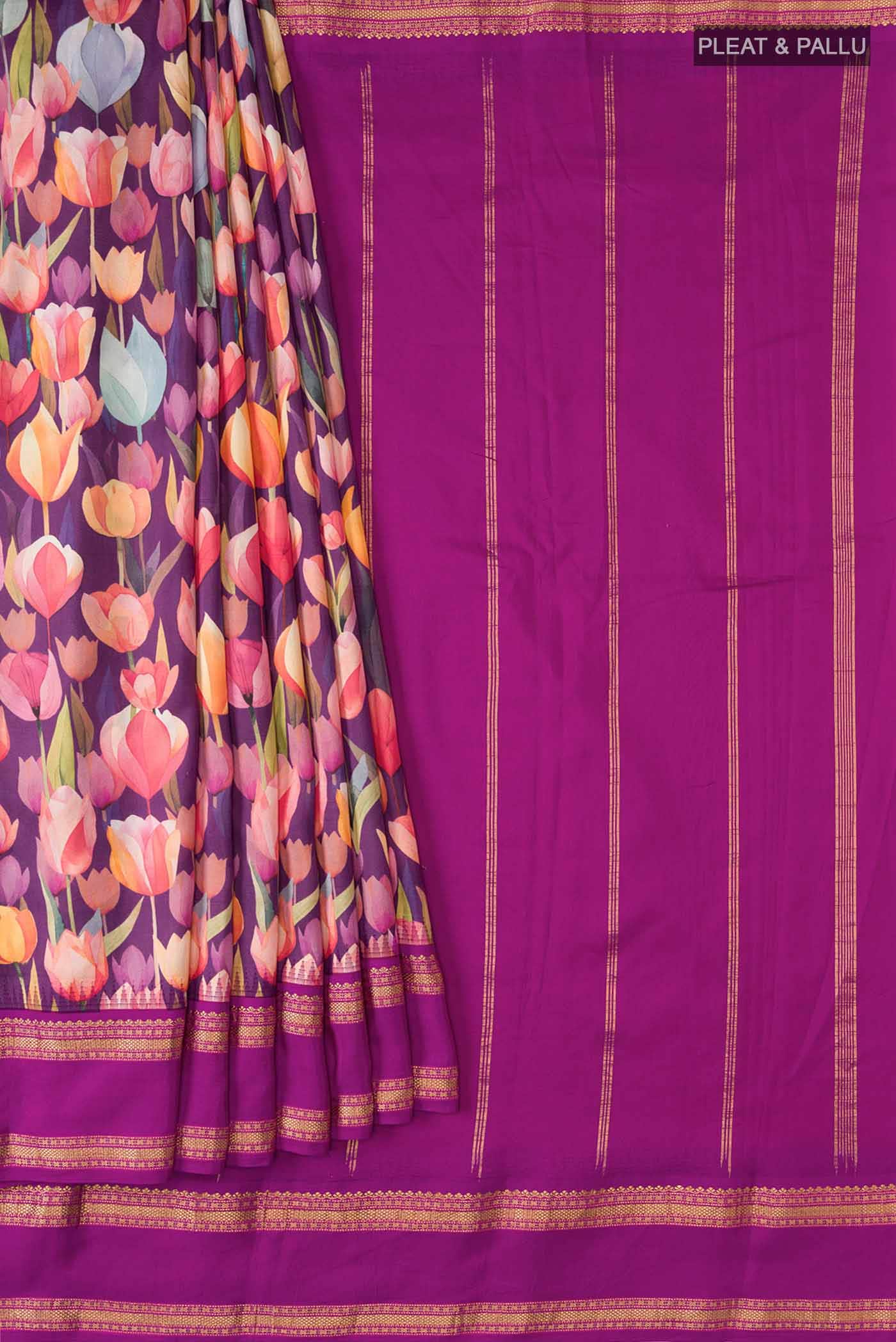 Purple Printed Silk Saree