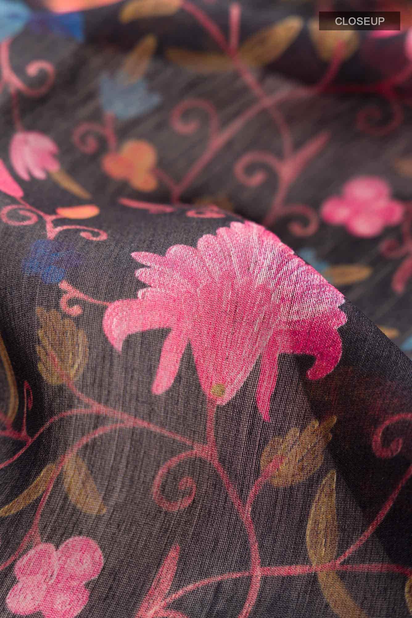 Black Bhagalpuri Tussar Silk Saree