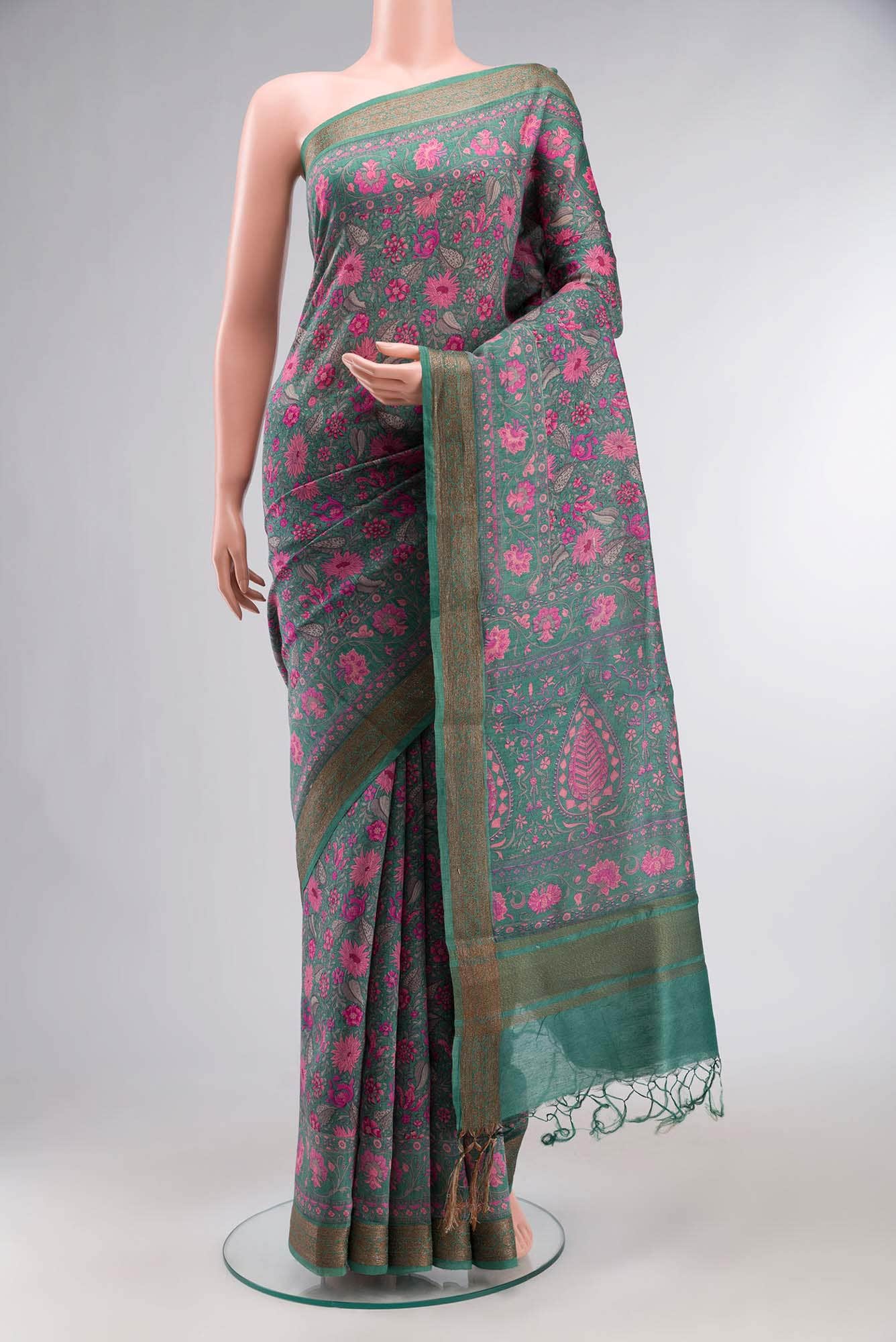 Green Bhagalpuri Tussar Silk Saree