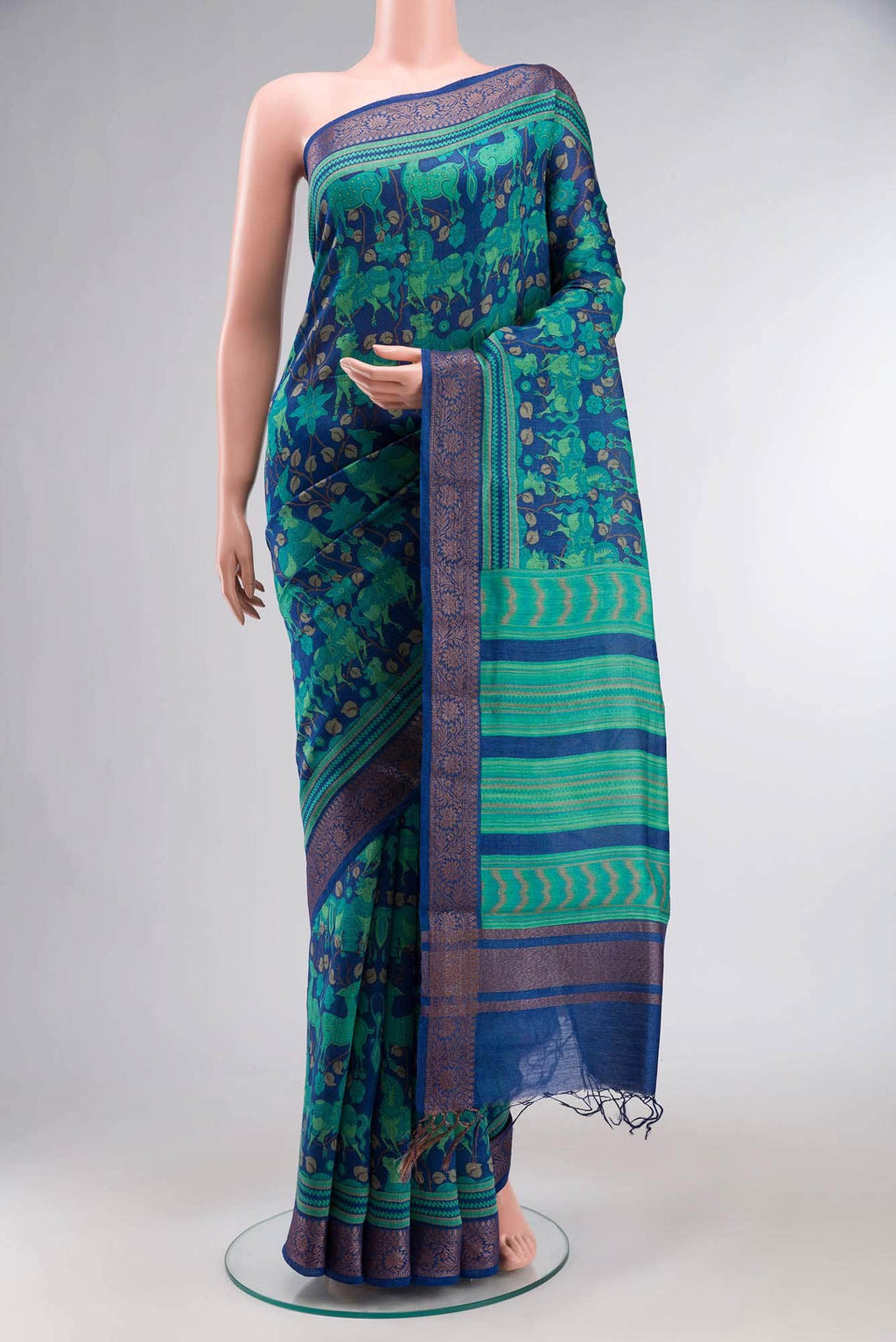 Blue Bhagalpuri Tussar Silk Saree