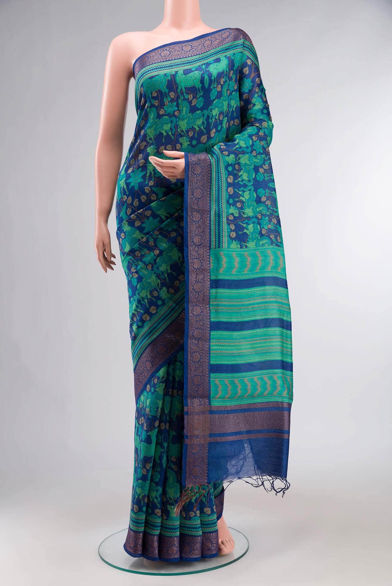 Blue Bhagalpuri Tussar Silk Saree