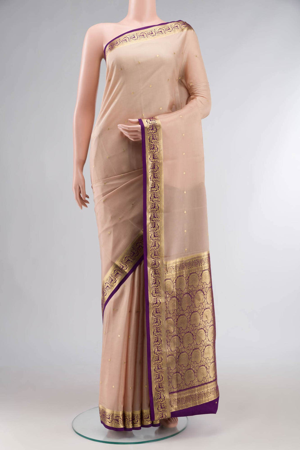 Beige Mysore Crepe Saree