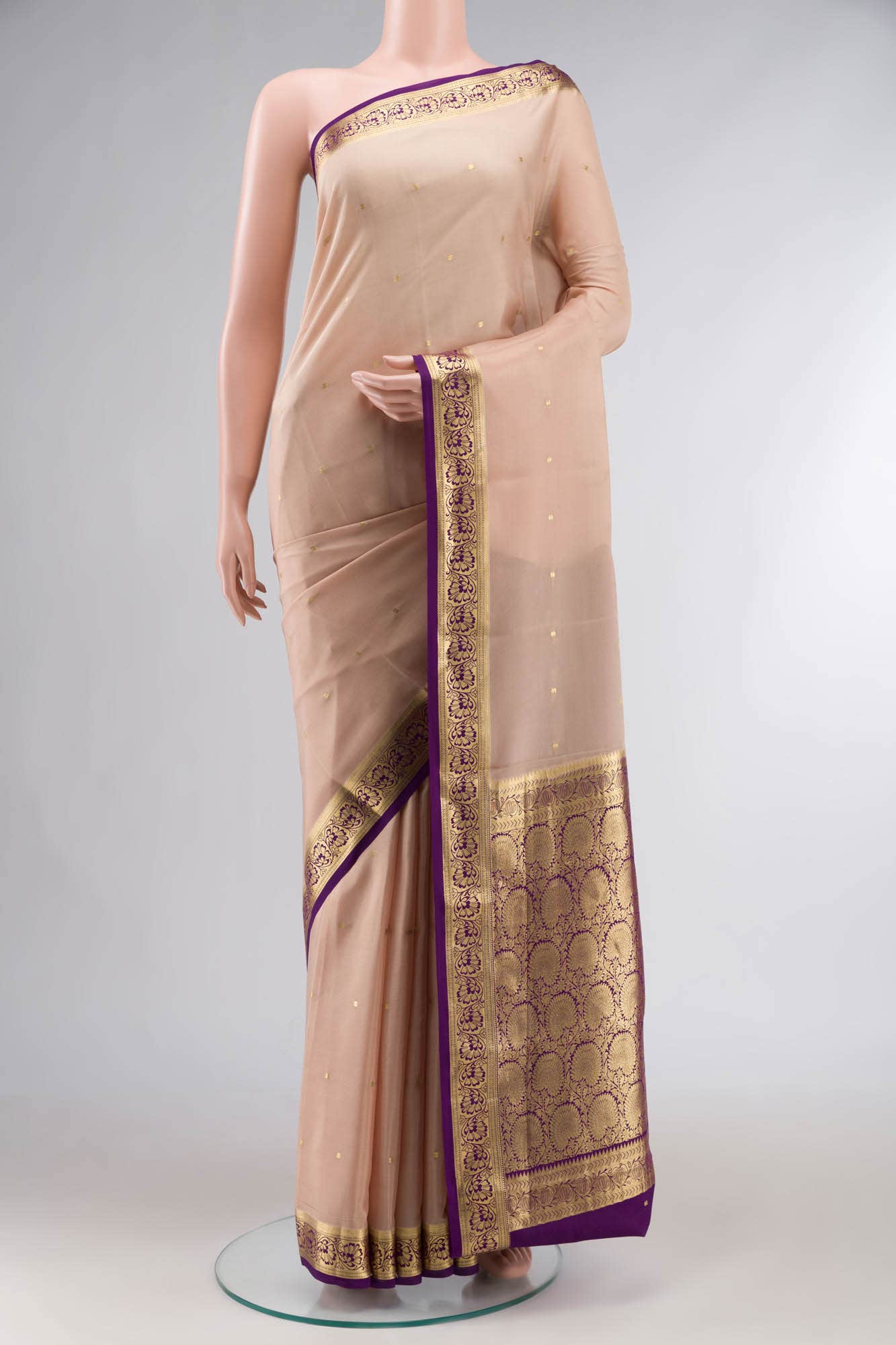 Beige Mysore Crepe Saree