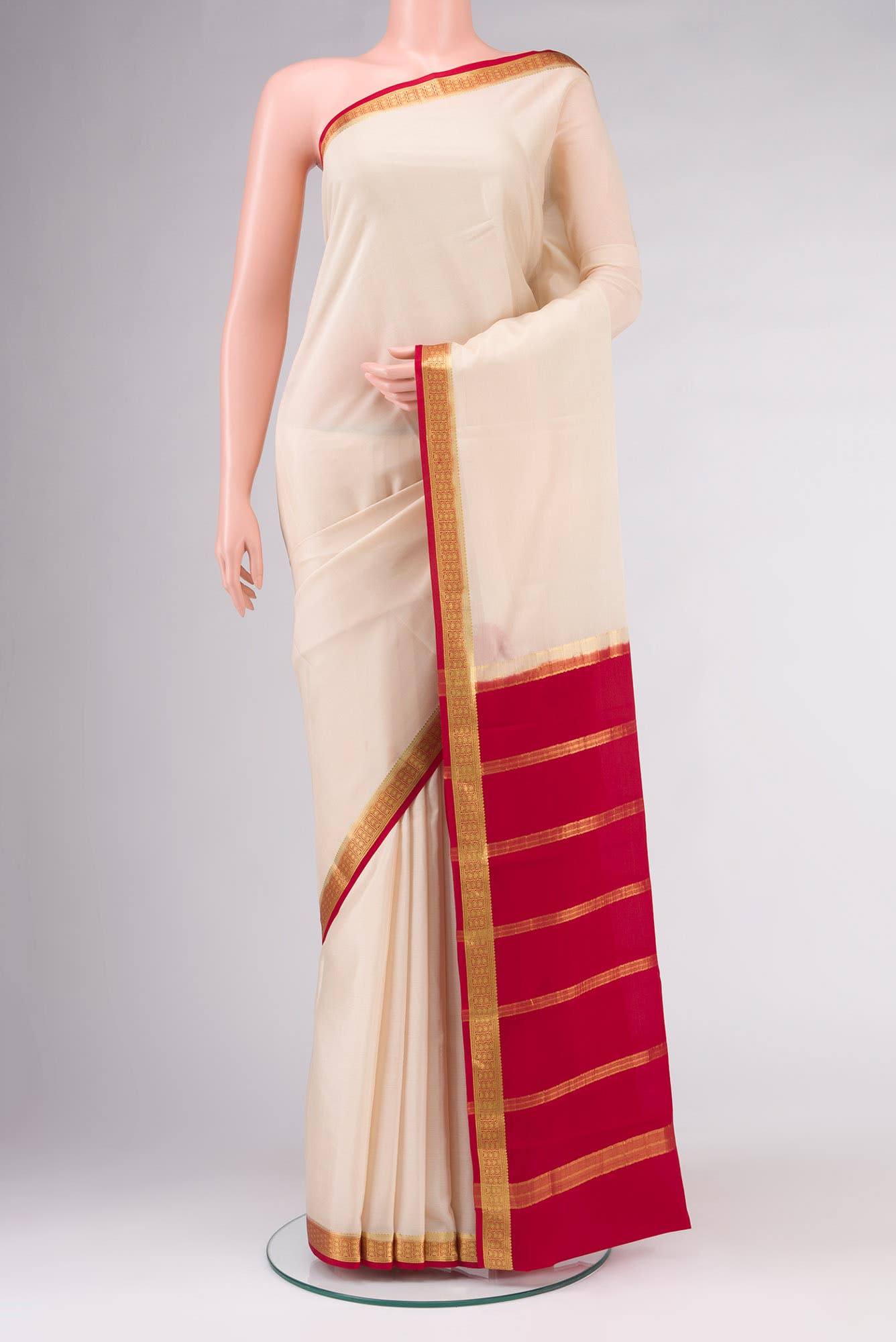 Cream Mysore Crepe Saree