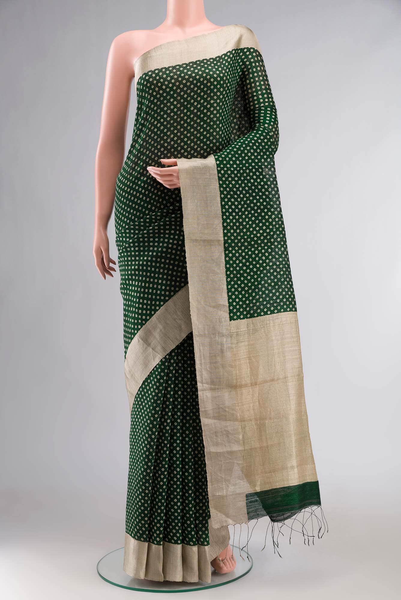Green Bhagalpuri Tussar Silk Saree