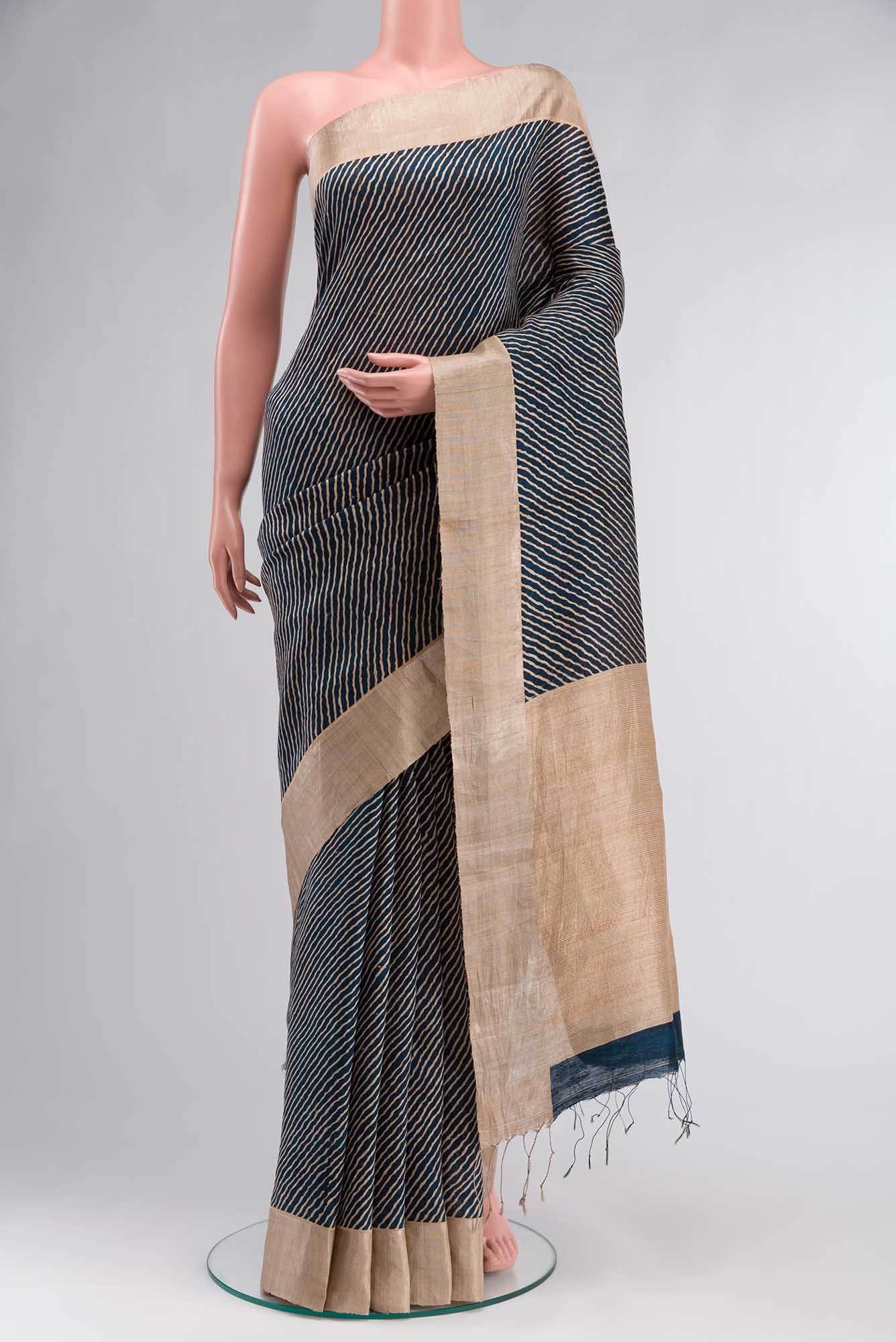 Blue Bhagalpuri Tussar Silk Saree