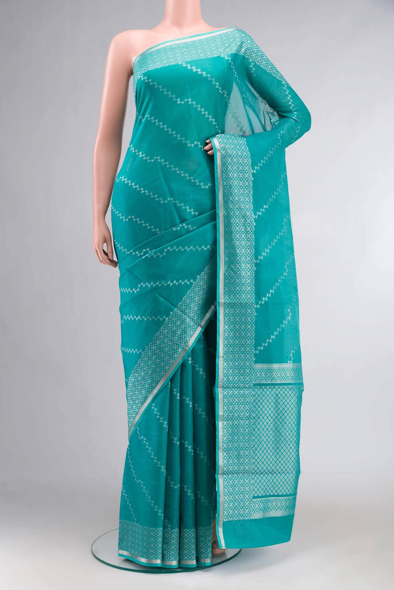 Turquoise Silk Cotton Saree