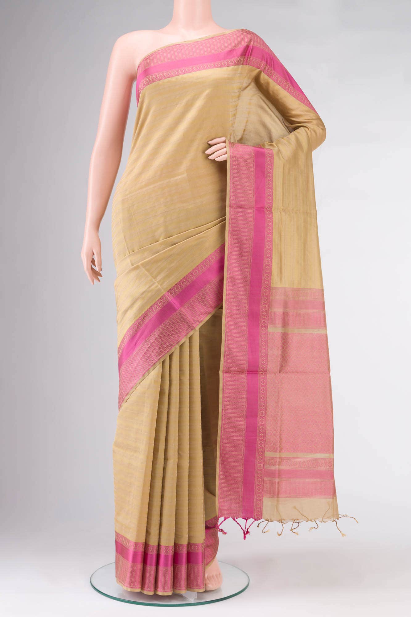 Beige Silk Cotton Saree