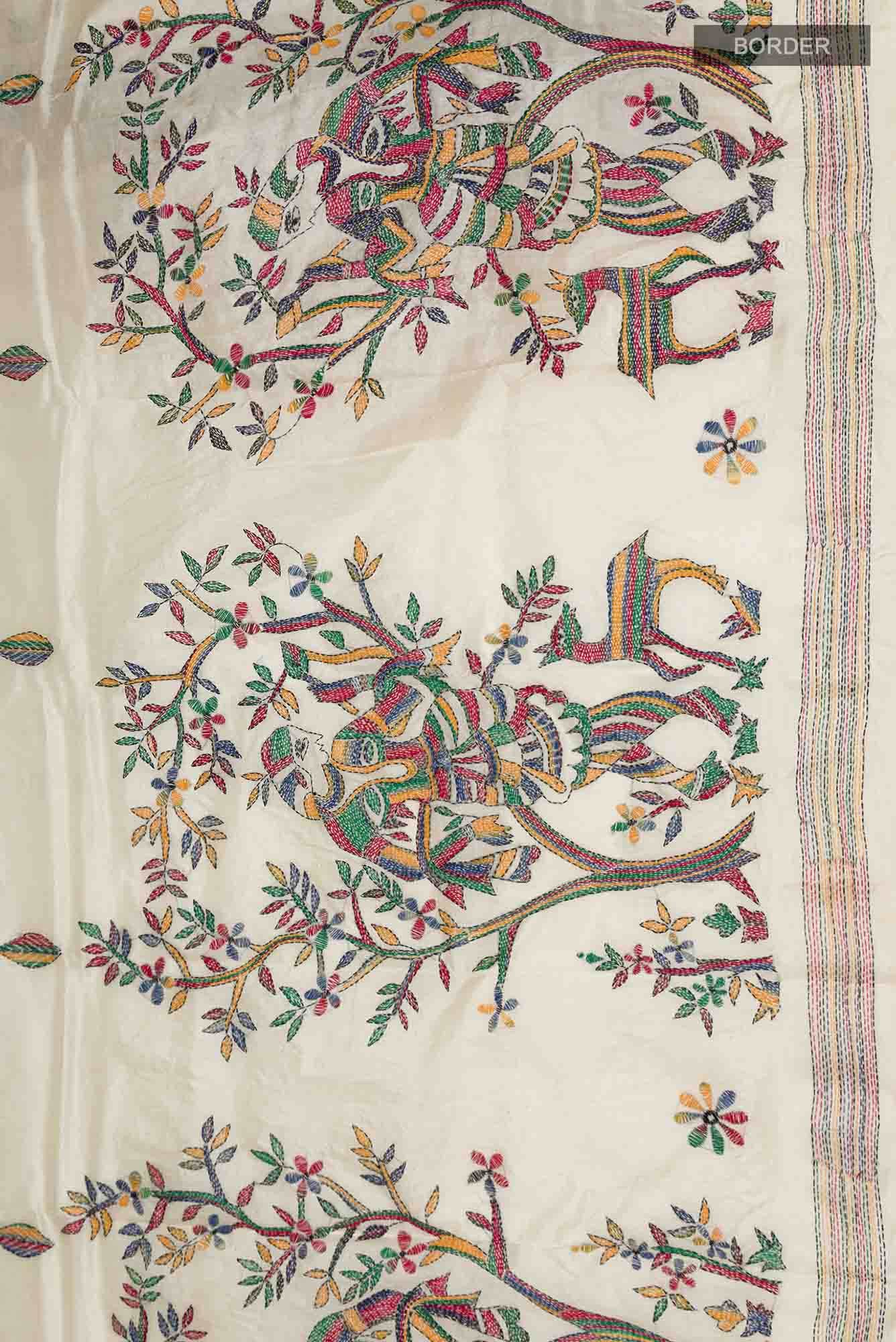 Beige Tussar Silk Saree