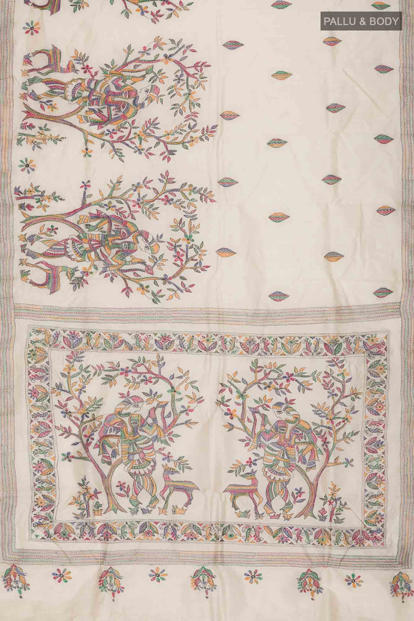 Beige Tussar Silk Saree