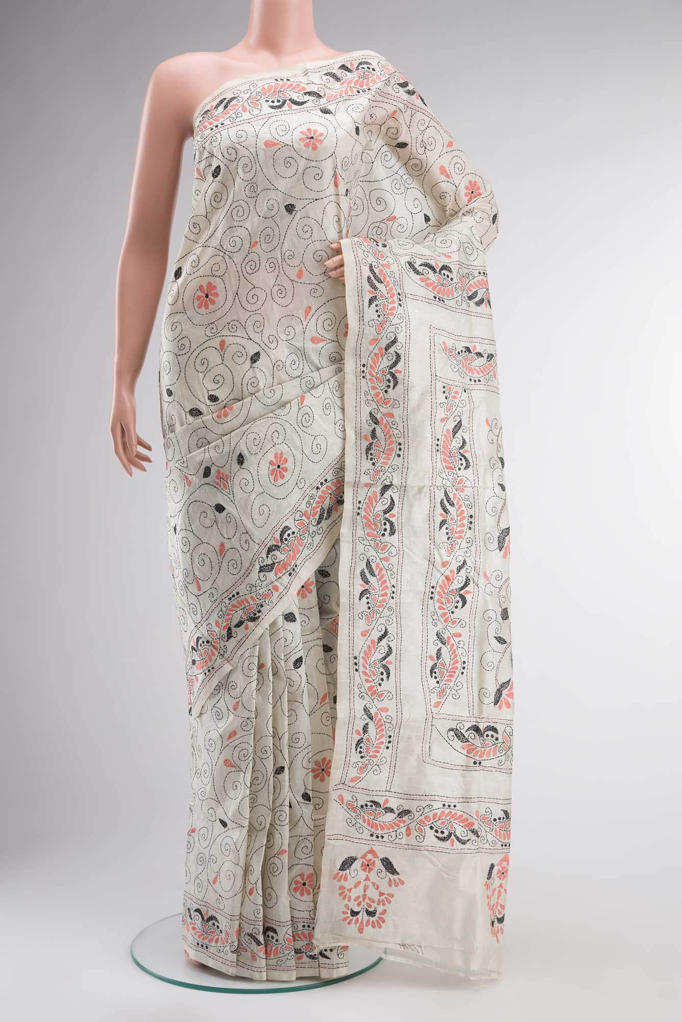 Beige Tussar Silk Saree