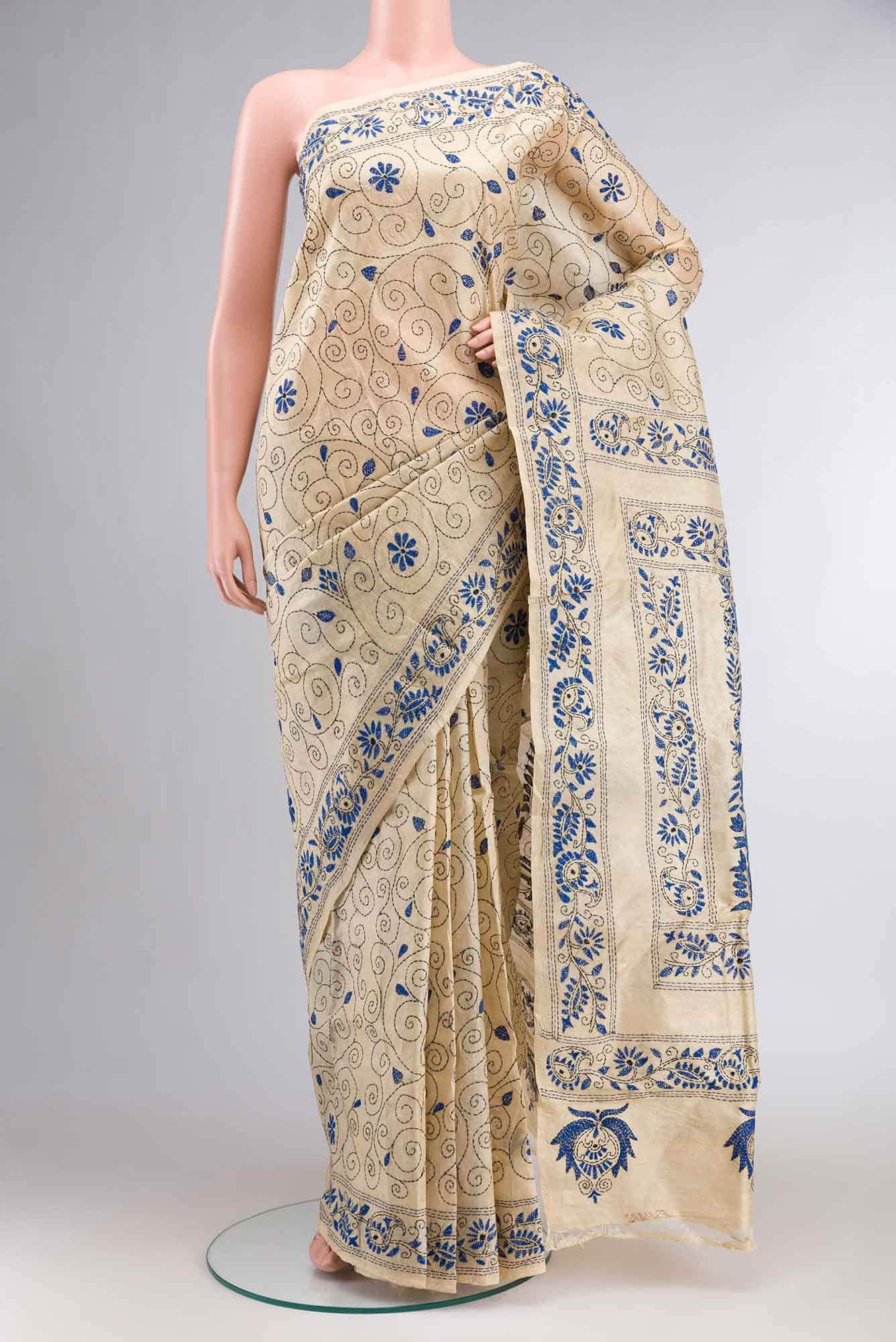 Beige Tussar Silk Saree