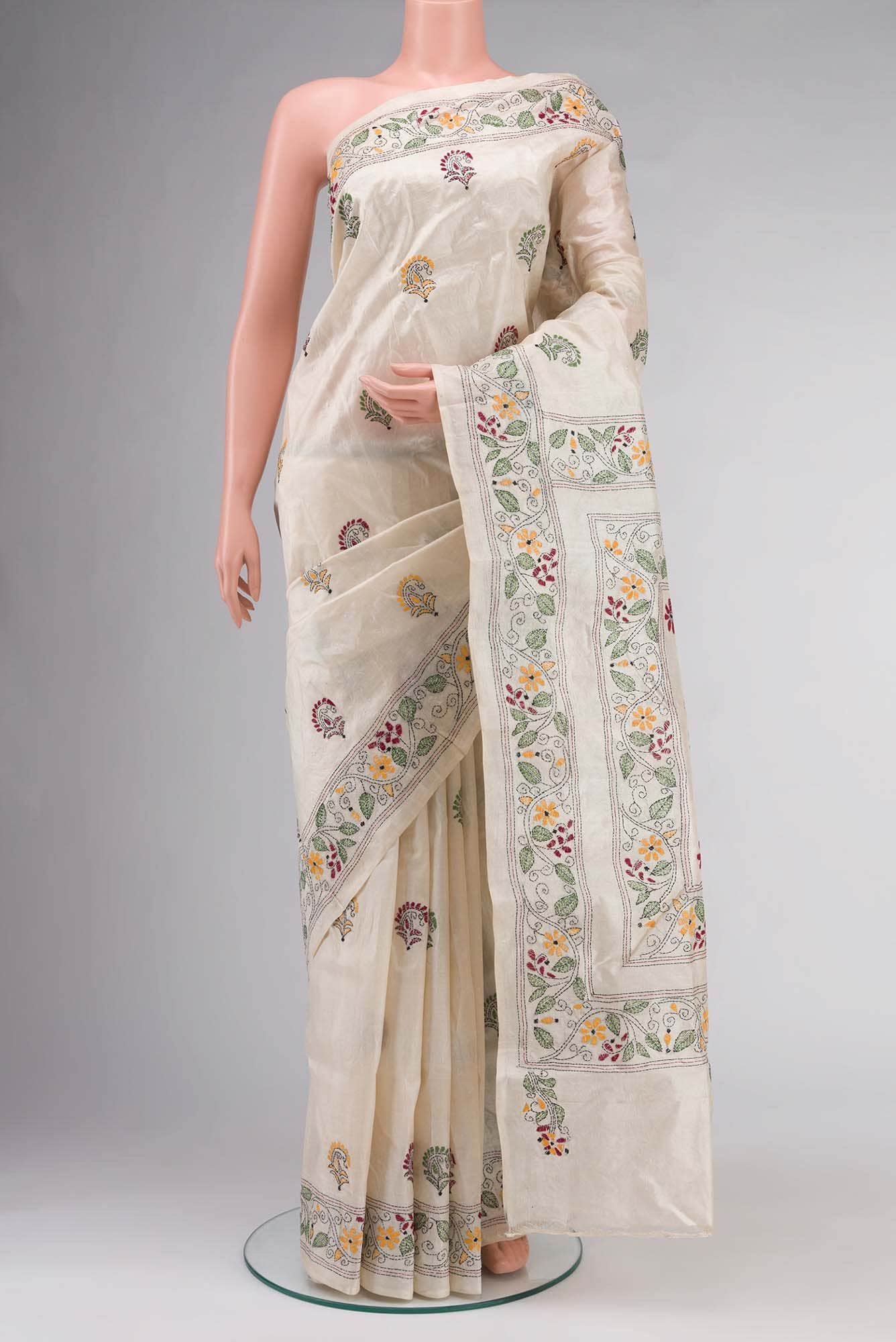Beige Tussar Silk Saree