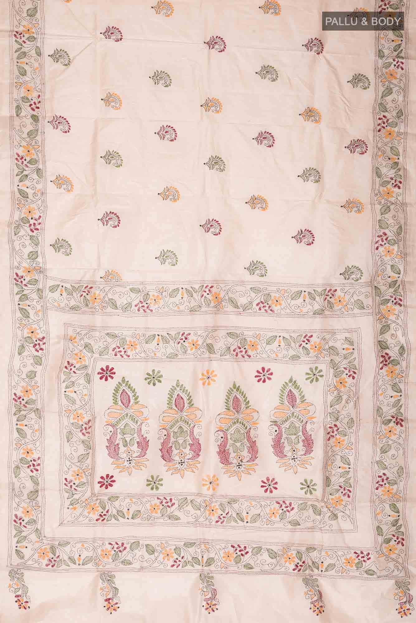 Beige Tussar Silk Saree