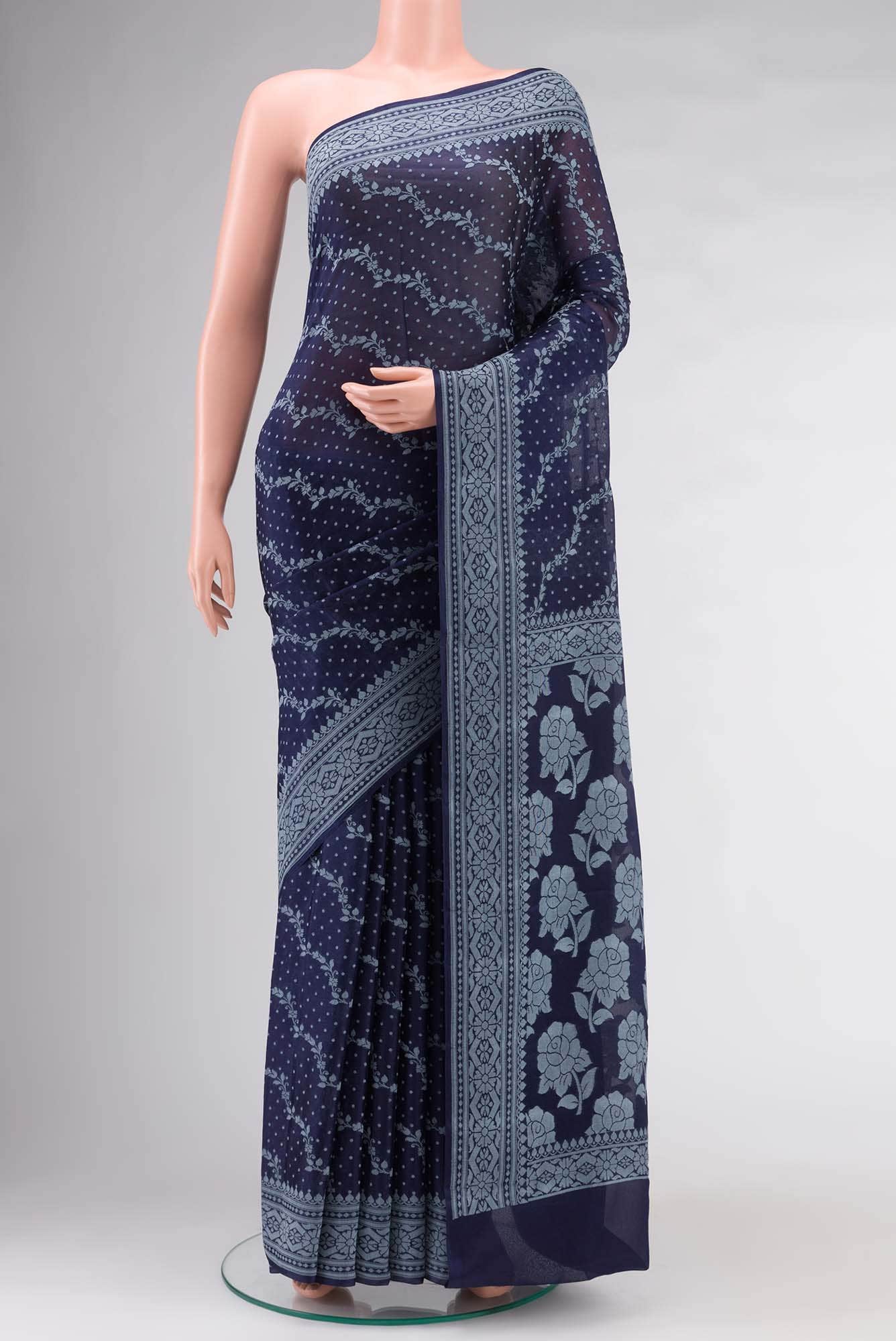 Blue Blended Banarasi Georgette Saree